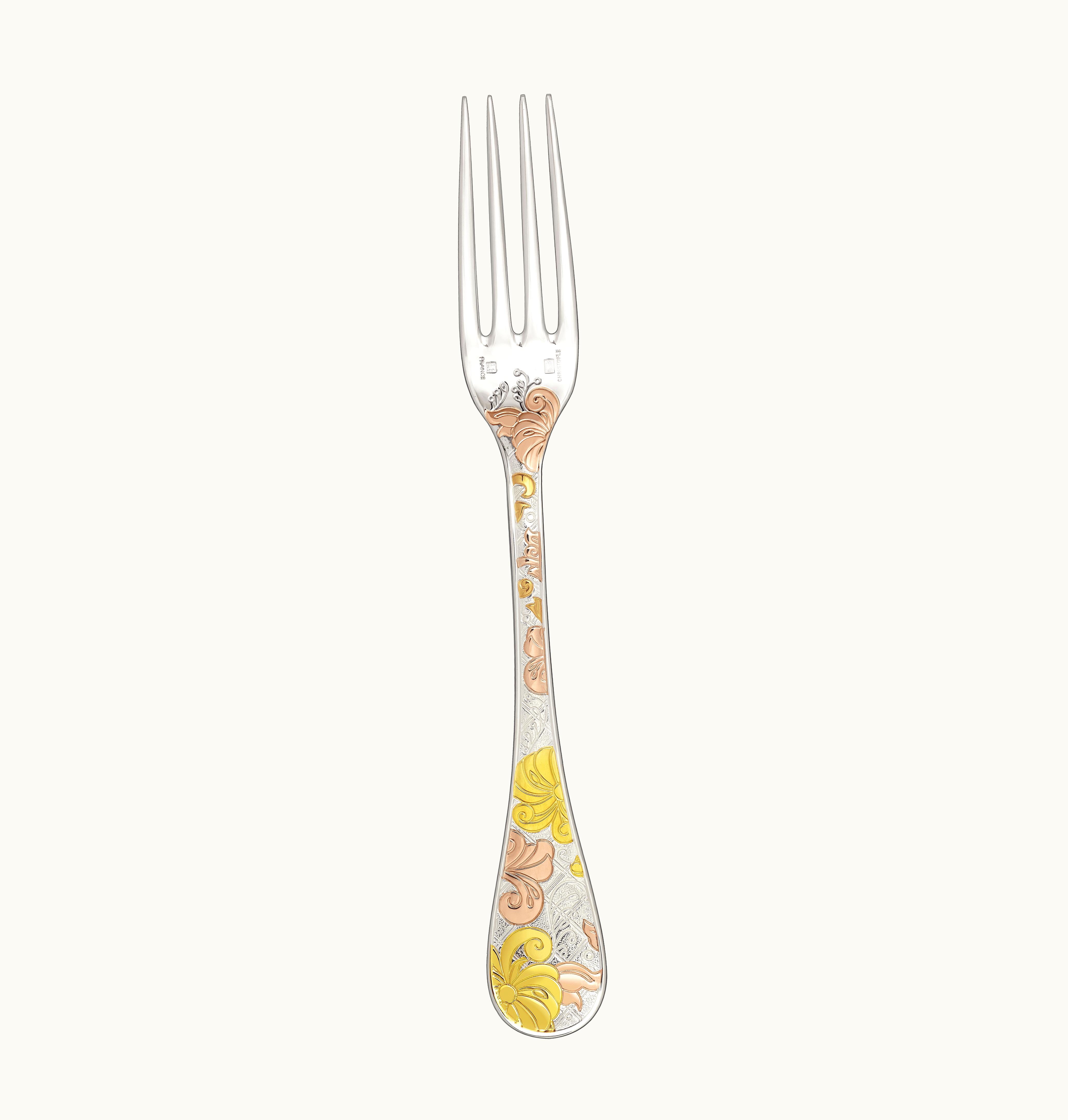 Christofle Christofle Partially Gilded Silver Plated Dinner Fork - Pink And Yellow Gold Jardin d'Eden