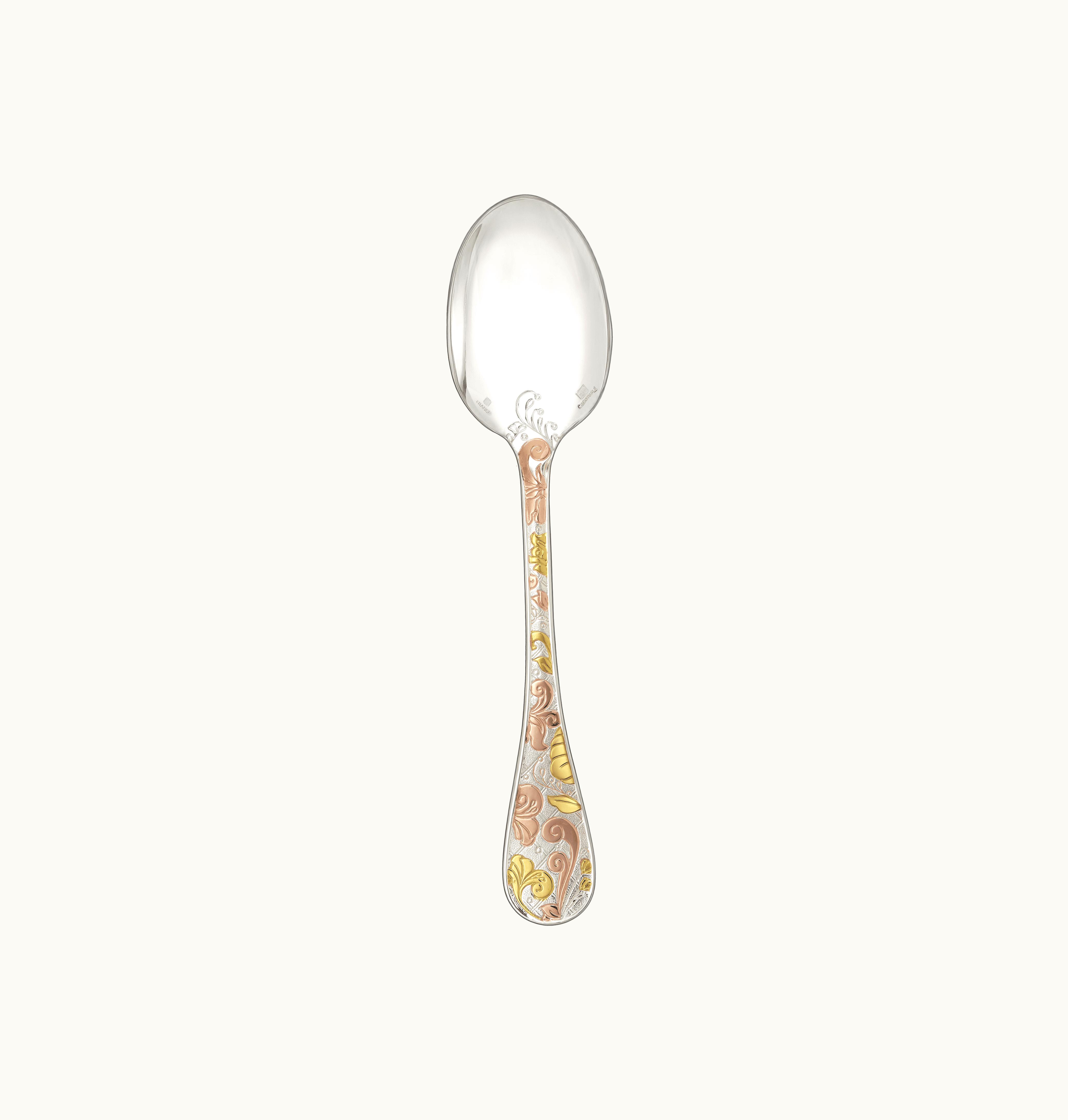 Christofle Christofle Partially Gilded Silver Plated Dessert Spoon - Pink And Yellow Gold Jardin d'Eden