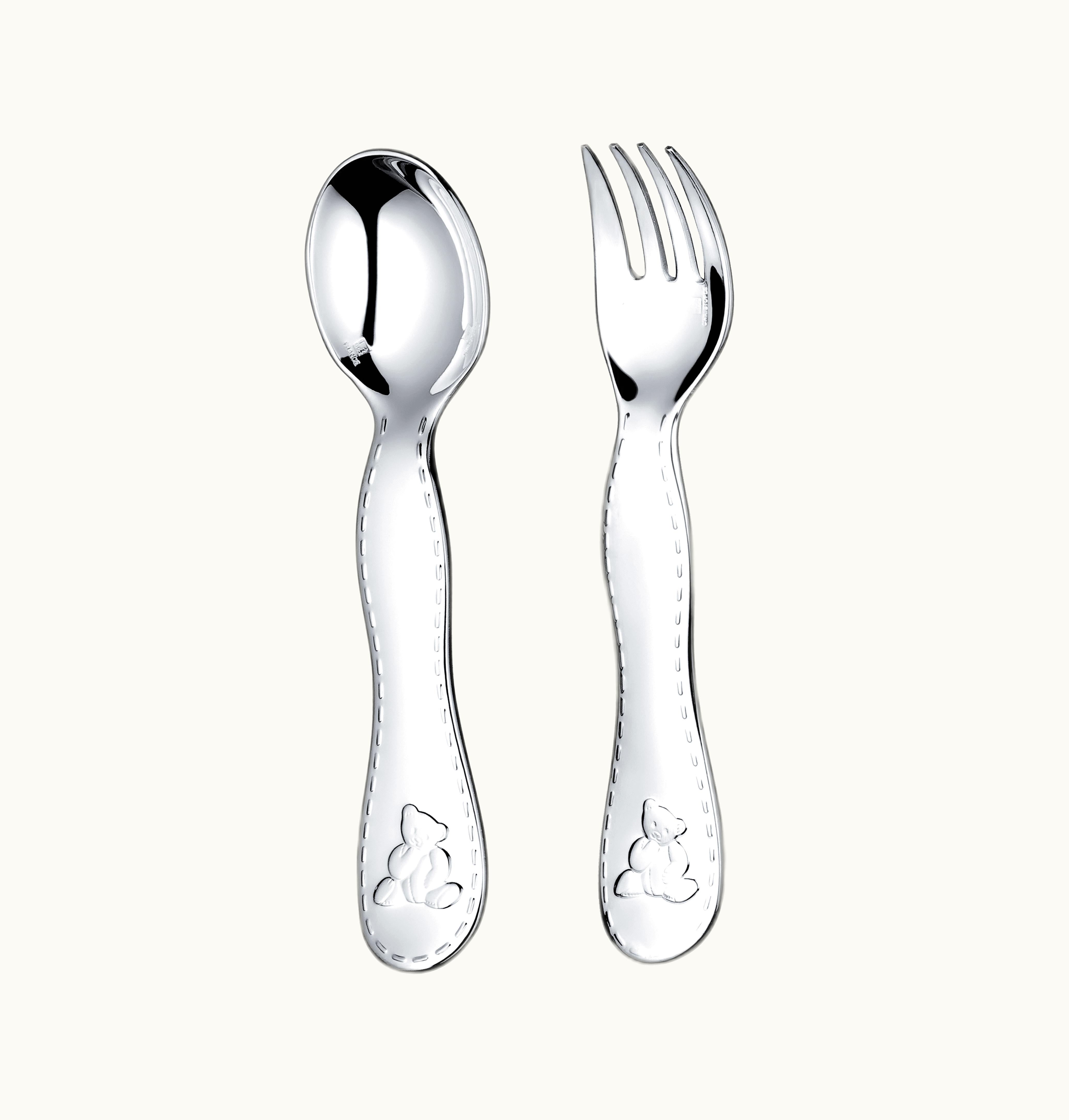 Christofle Christofle Two-Piece Silver-Plated Baby Flatware Set With Chest Charlie Bear