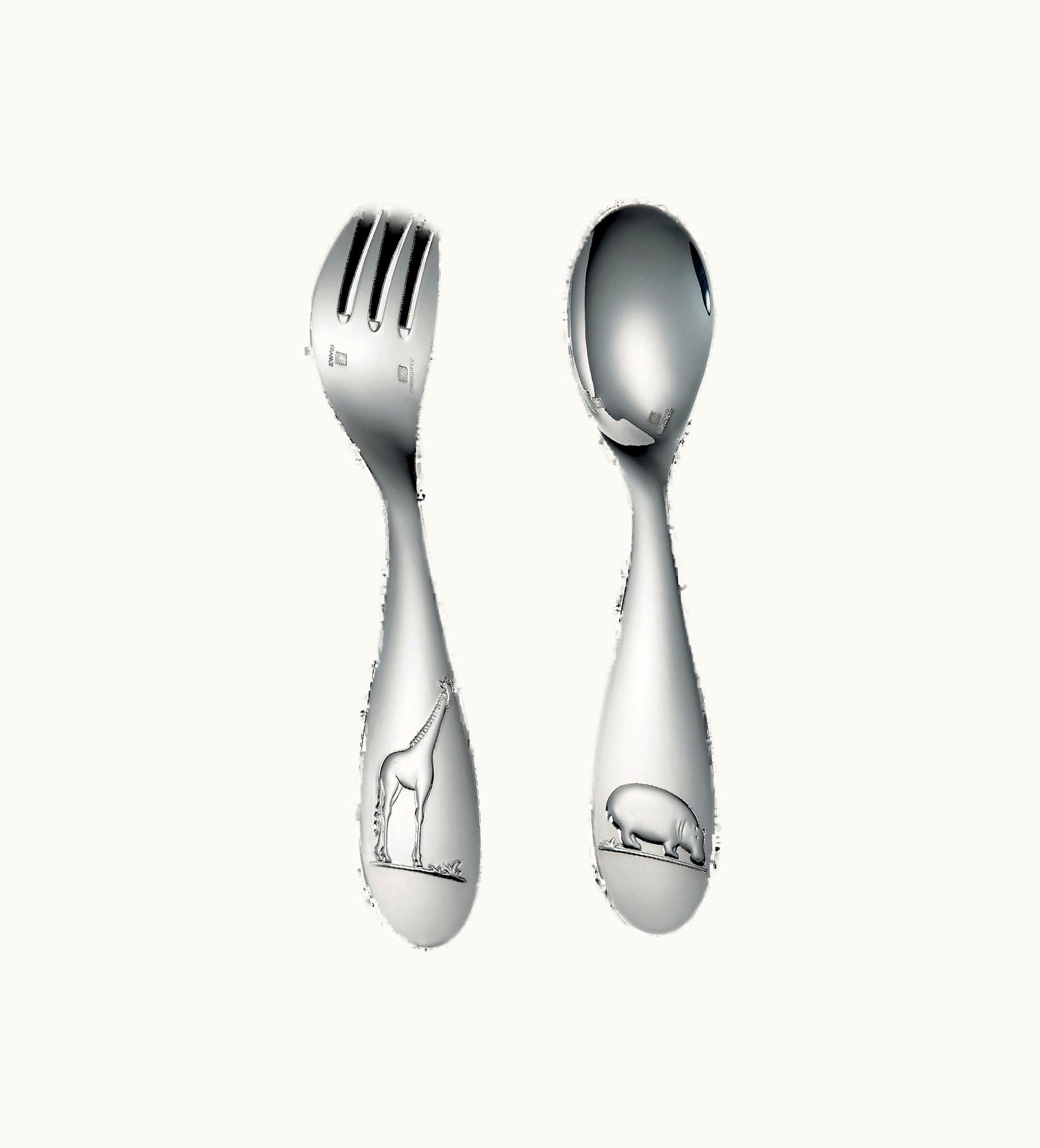 Christofle Christofle Two-Piece Silver-Plated Baby Flatware Set With Chest Savane