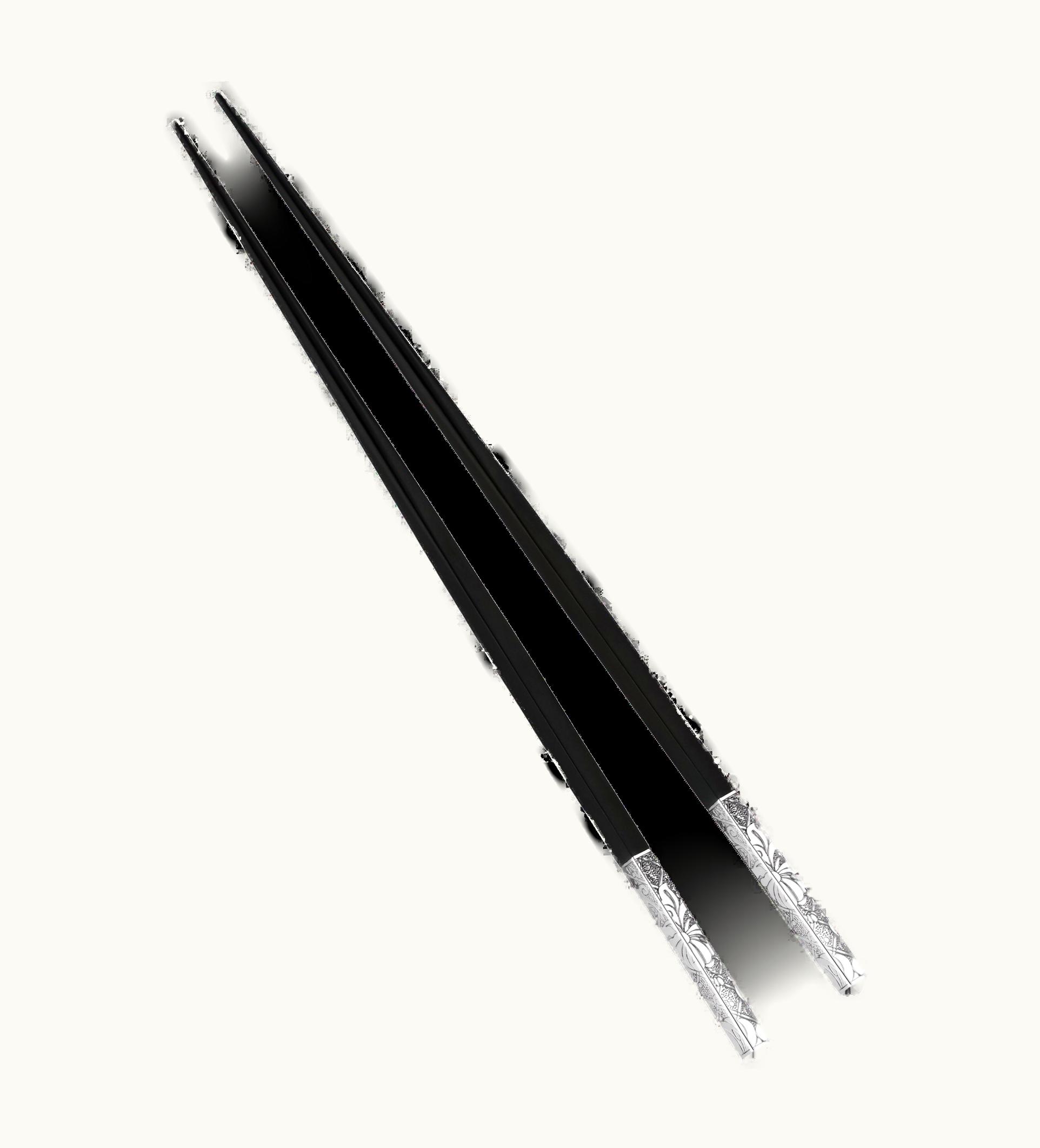 Christofle Christofle Silver-Plated Black Japanese Chopsticks With Case Jardin d'Eden