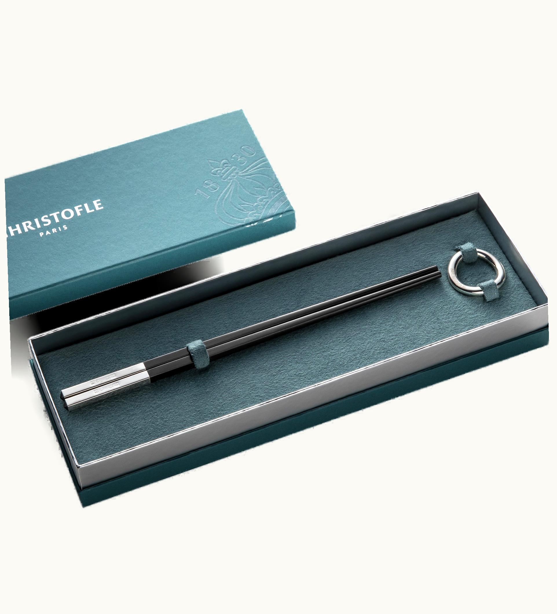 Christofle Christofle Black Chinese Chopsticks And Vertigo Chopsticks Rest Uni