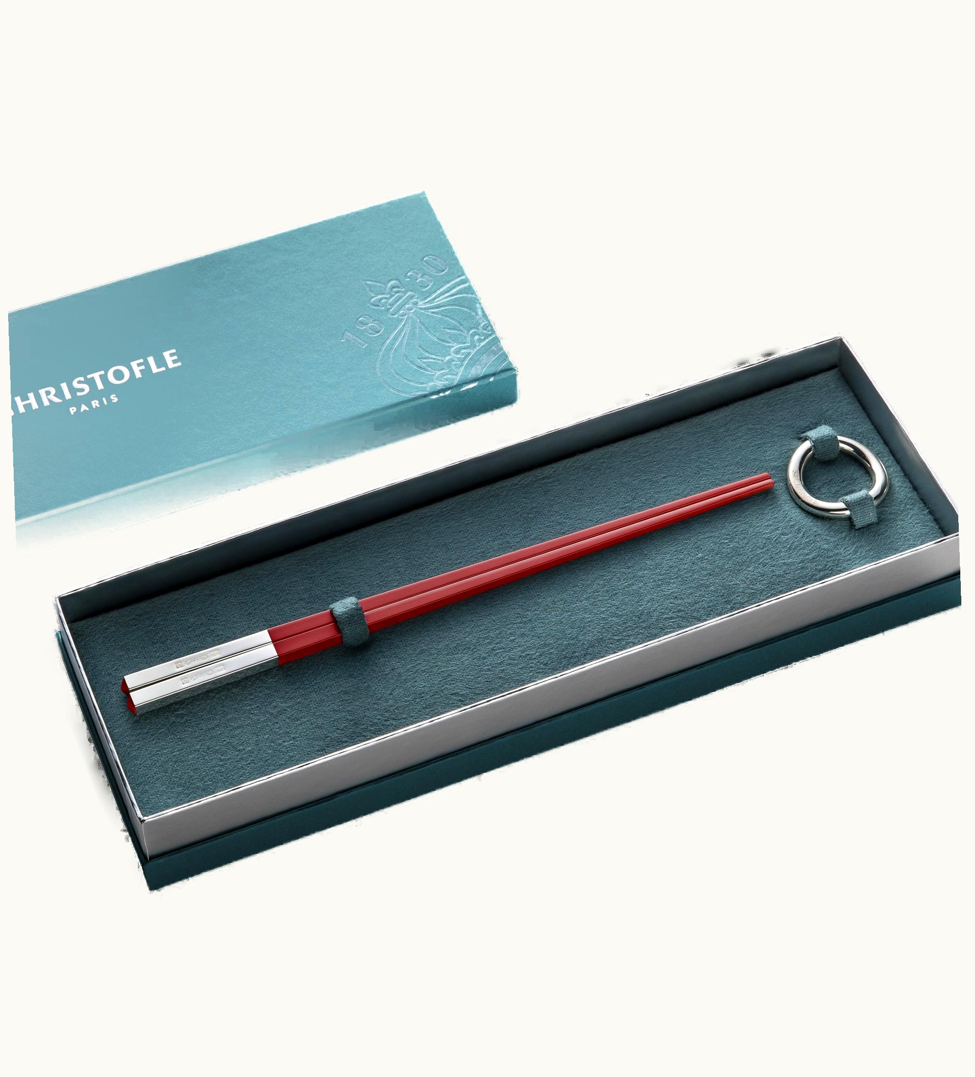 Christofle Christofle Set Of Two Red Chinese Chopsticks And Chopsticks Rests Uni