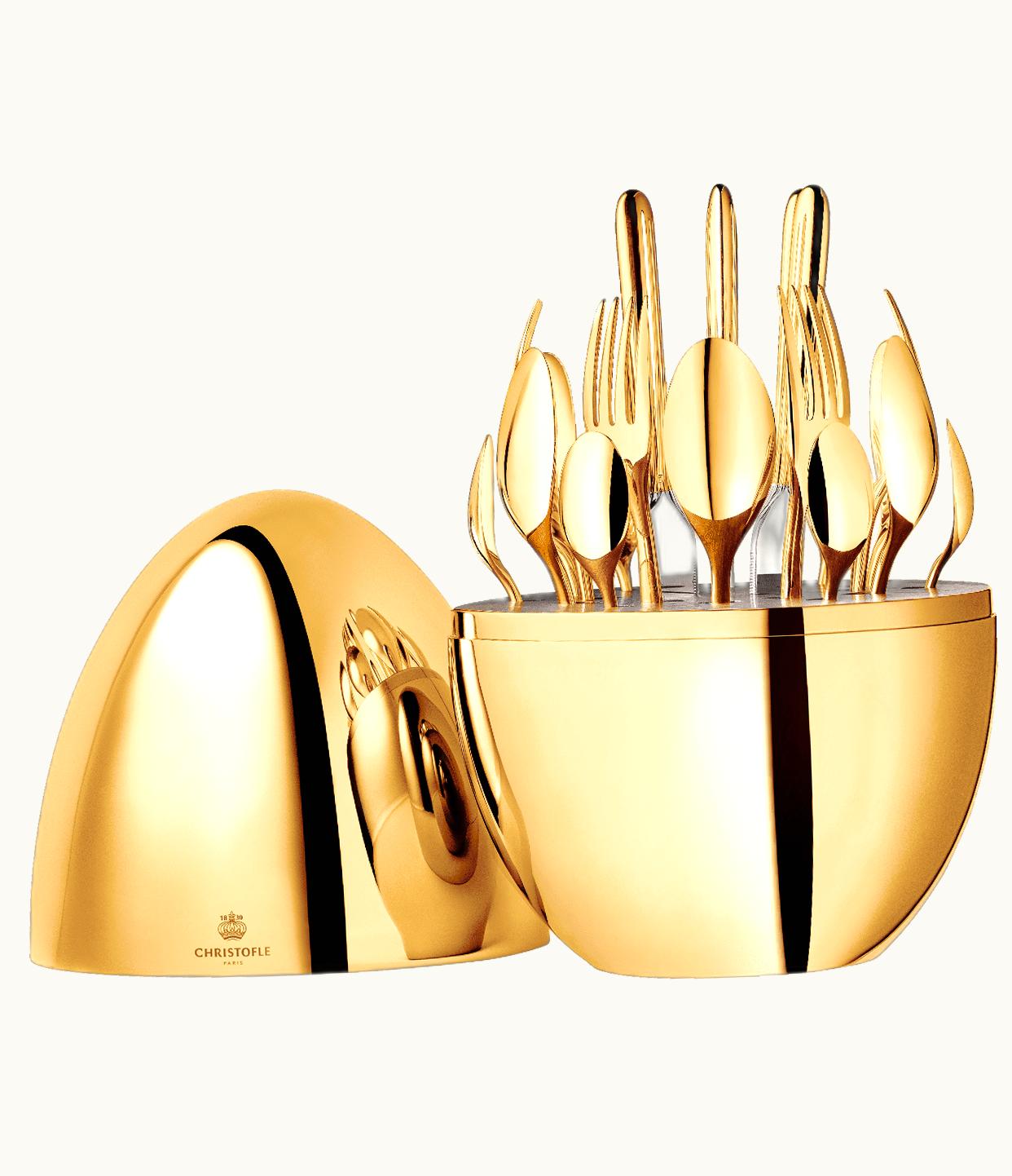 Christofle Christofle 24-Piece Flatware Set For 6 People In 24-carat Gold Gilded Metal Chest Mood Gold