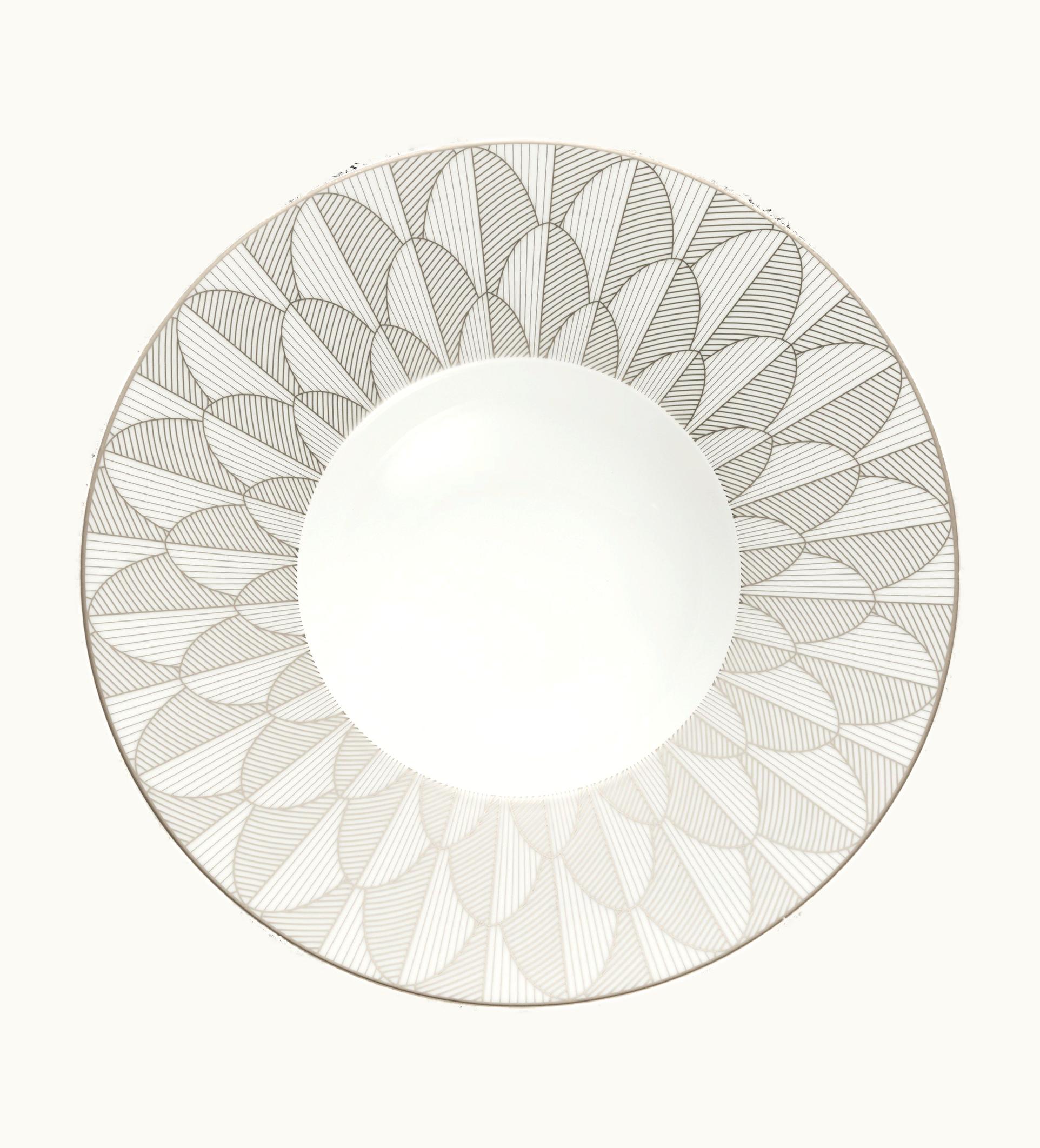 Christofle Christofle Porcelain Large Rim Plate Platinum Finish Malmaison Impériale