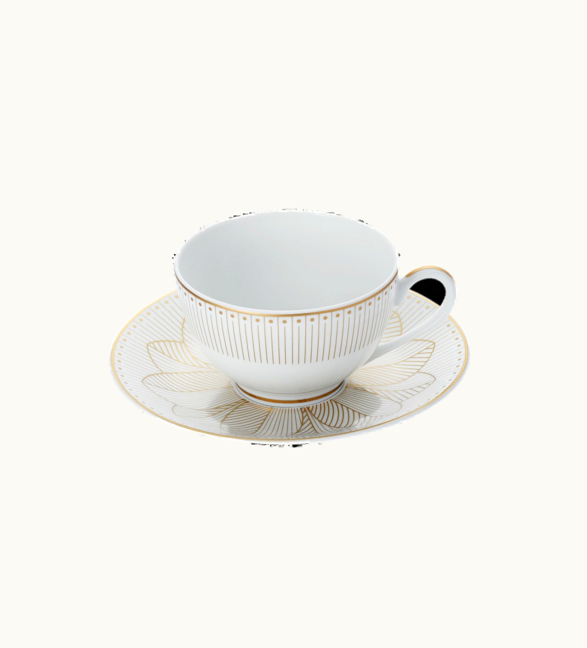Christofle Christofle Set Of 2 Porcelain Tea Cup And Saucers Gold Finish Malmaison Impériale