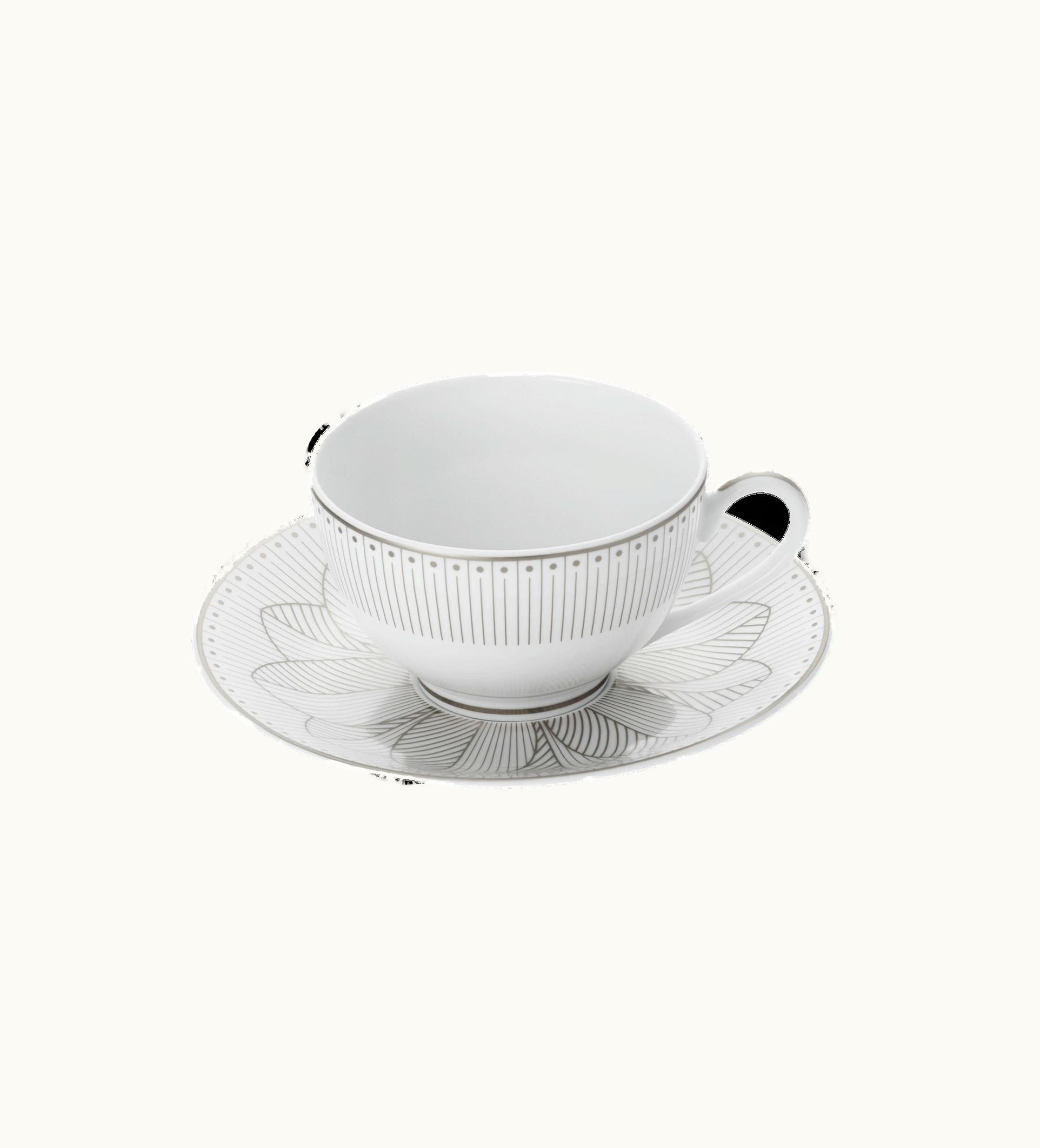 Christofle Christofle Set Of 2 Porcelain Tea Cup And Saucers Platinum Finish Malmaison Impériale