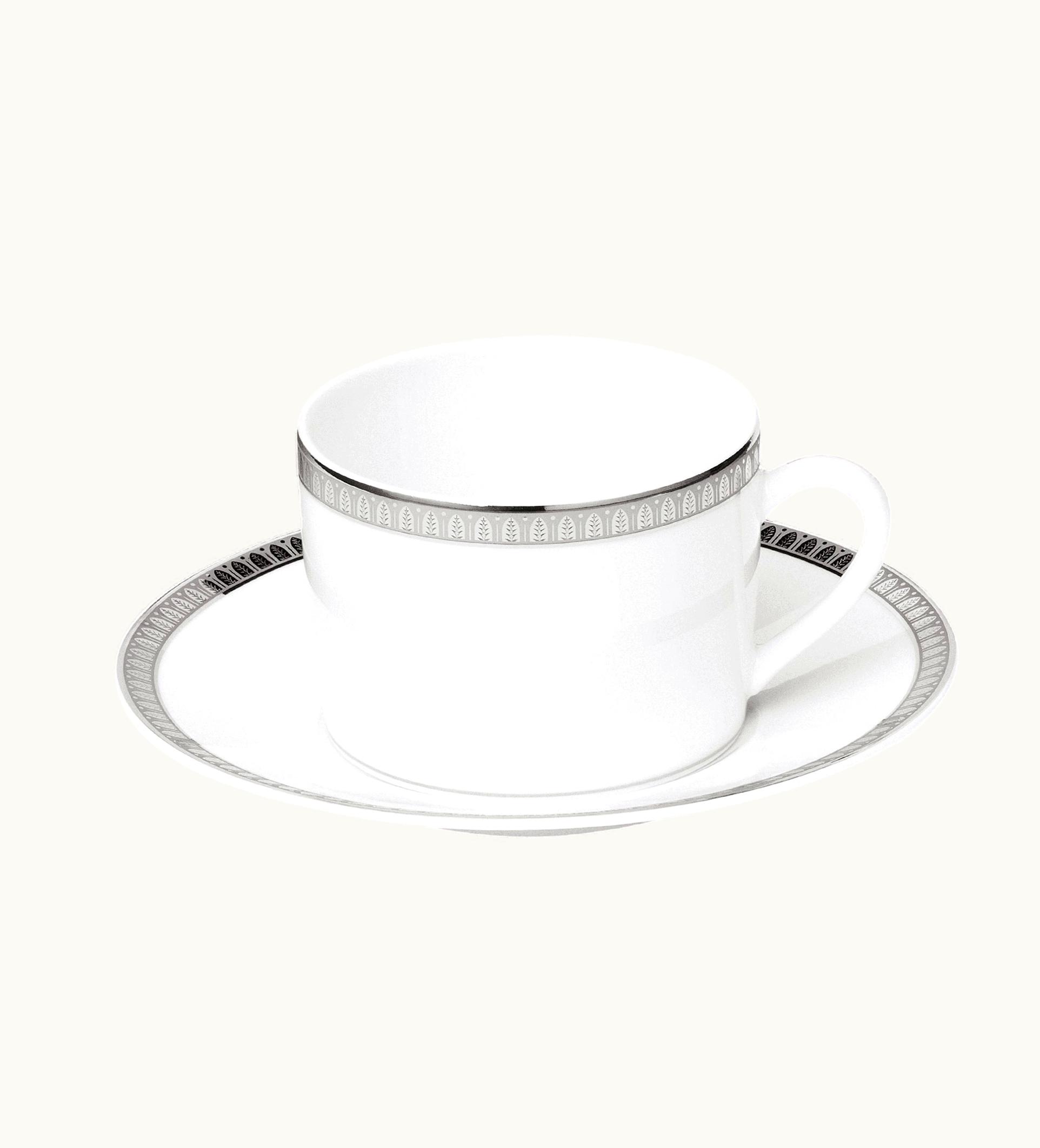 Christofle Christofle Porcelain Tea Cup And Saucers Platinum Finish Malmaison