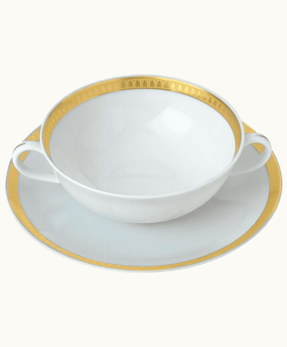 Christofle Christofle Porcelain Soup Bowl And Saucer Gold Finish Malmaison