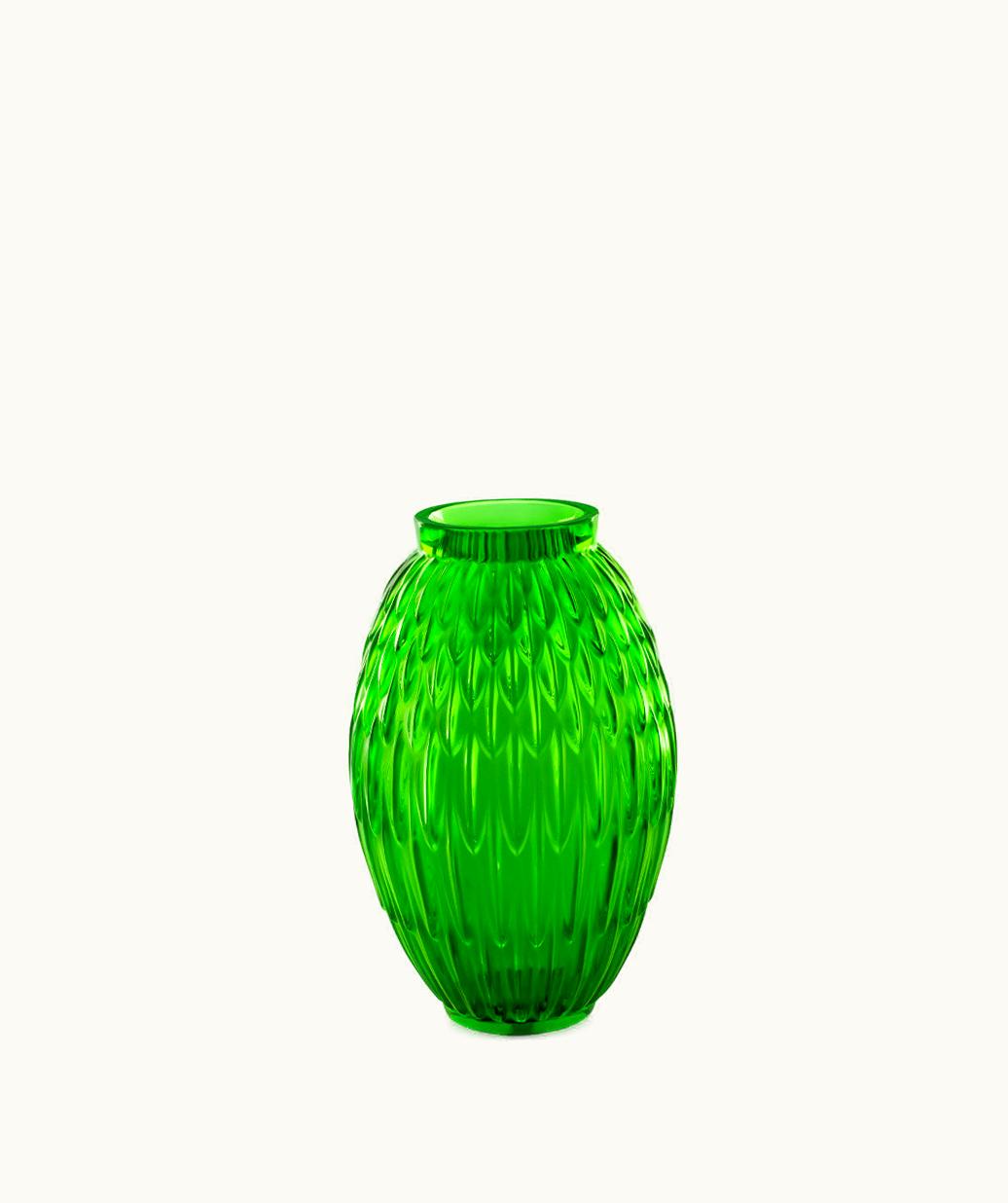 Lalique Lalique Plumes Vase - Green Crystal