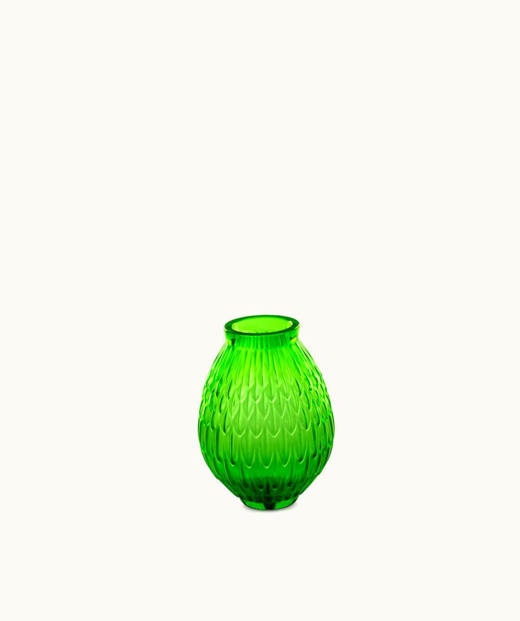 Lalique Lalique Plumes Small Vase - Green Crystal