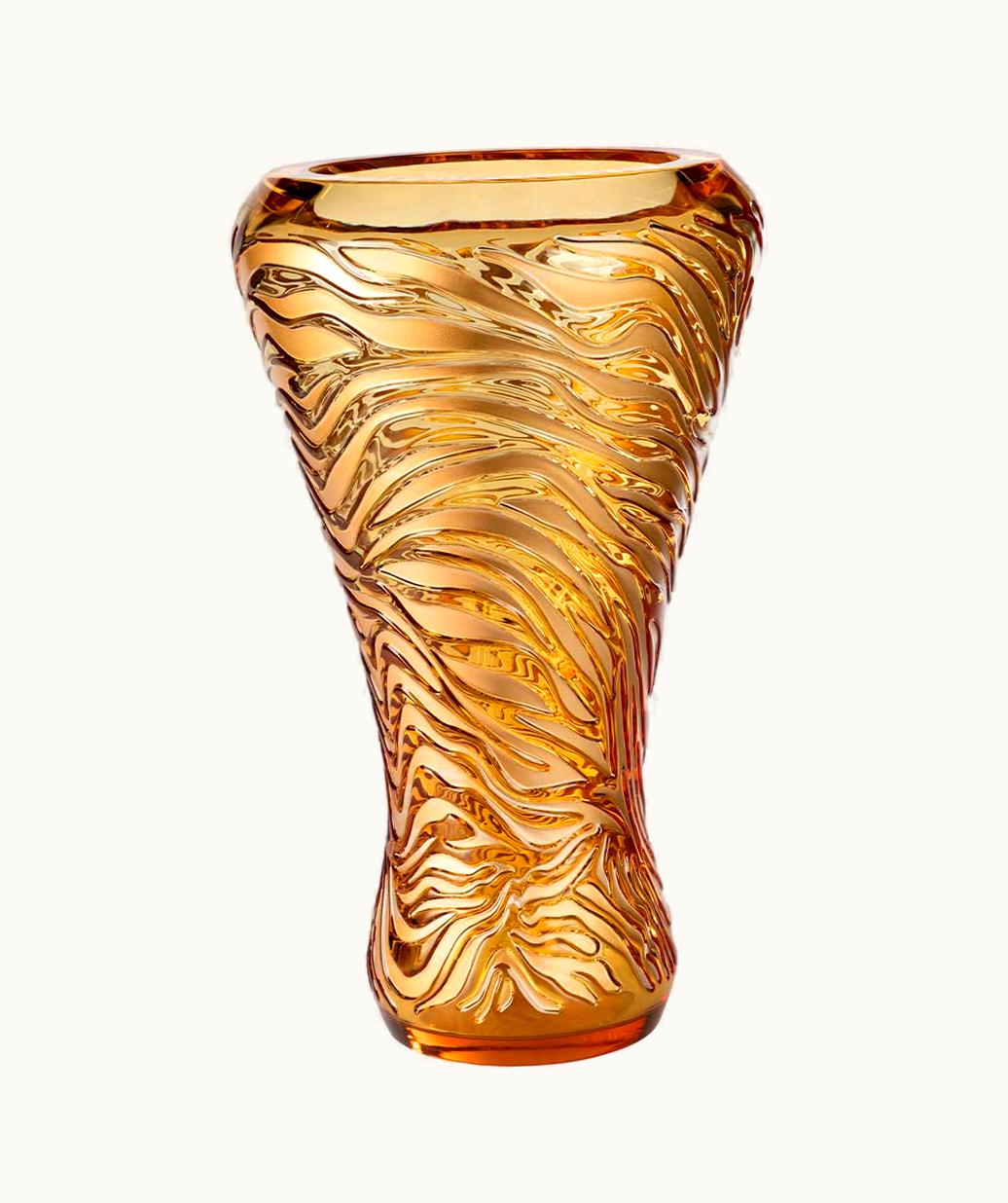 Lalique Lalique Tigre Vase - Amber Crystal, Gilded Coating