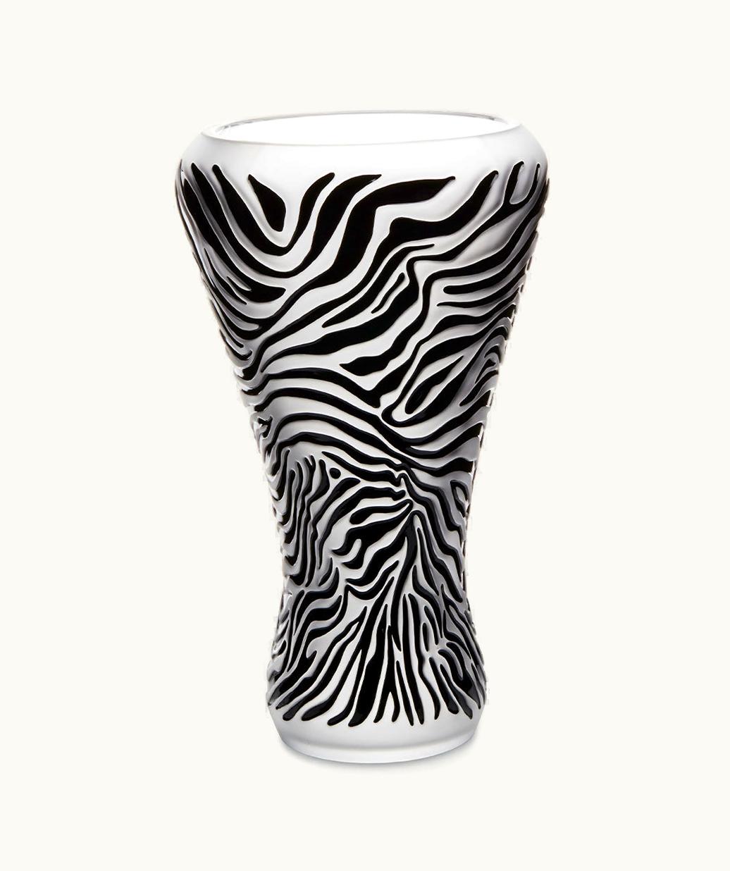 Lalique Lalique Zèbre Vase - Clear Crystal, Black Enameled