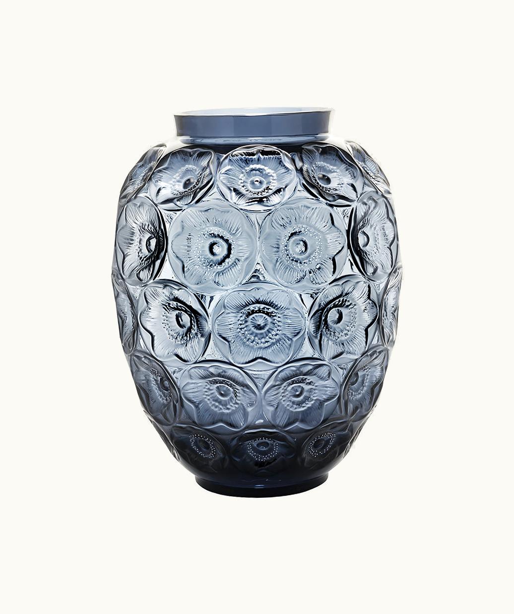 Lalique Lalique Anemones Grand Vase - Midnight Blue Crystal And White Enamelled