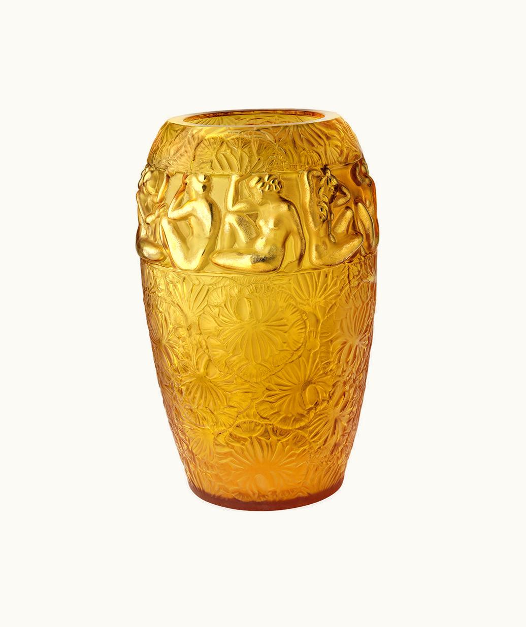 Lalique Lalique Angélique Vase - Amber Crystal, Gold Enamelled