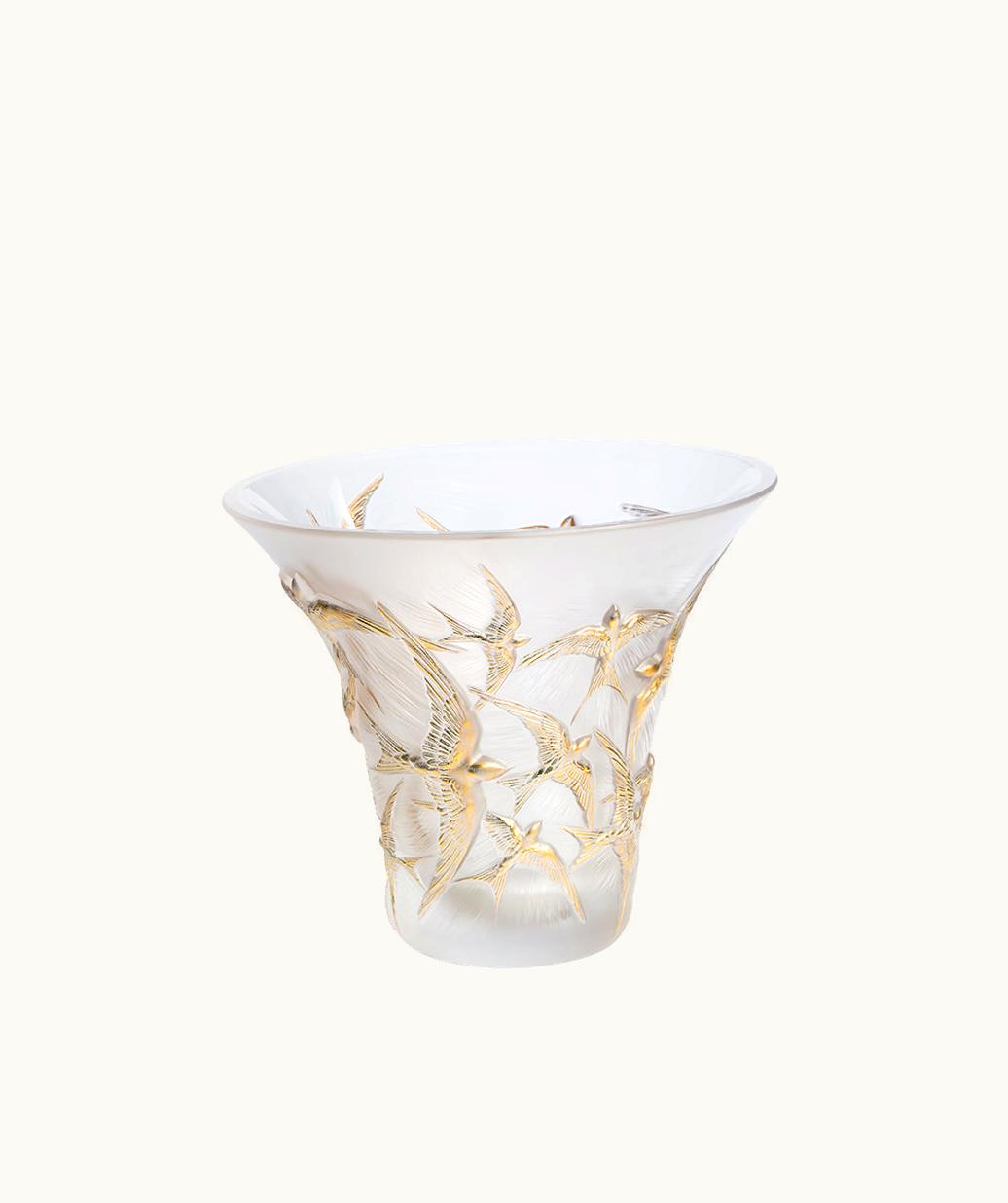 Lalique Lalique Hirondelles Flared Vase - Clear, Gold Stamped Crystal
