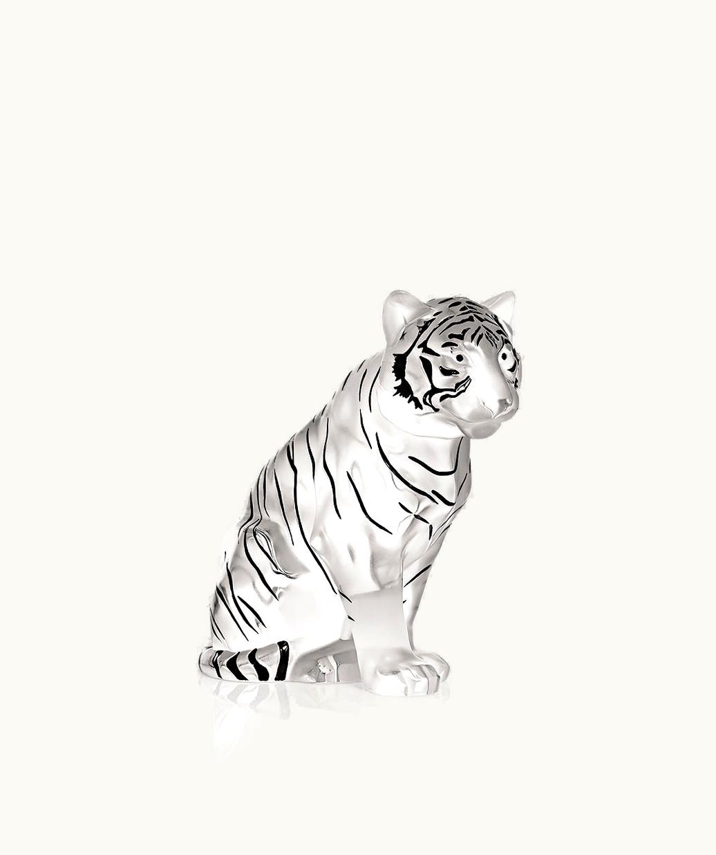 Lalique Lalique Sitting Tiger Large Sculpture - Clear, Black Enamelled Crystal