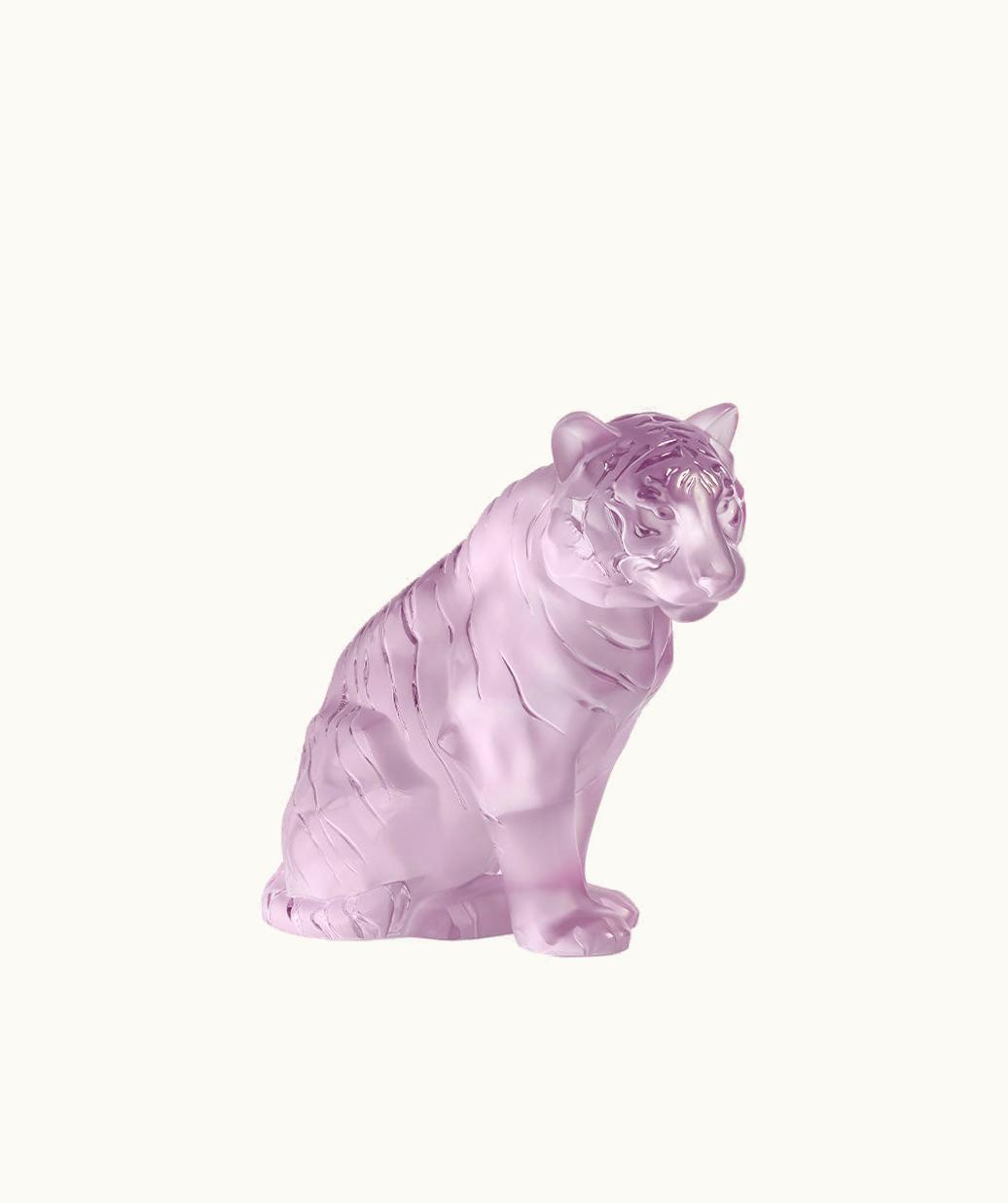 Lalique Lalique Sitting Tiger Large Sculpture - Pink Luster Crystal