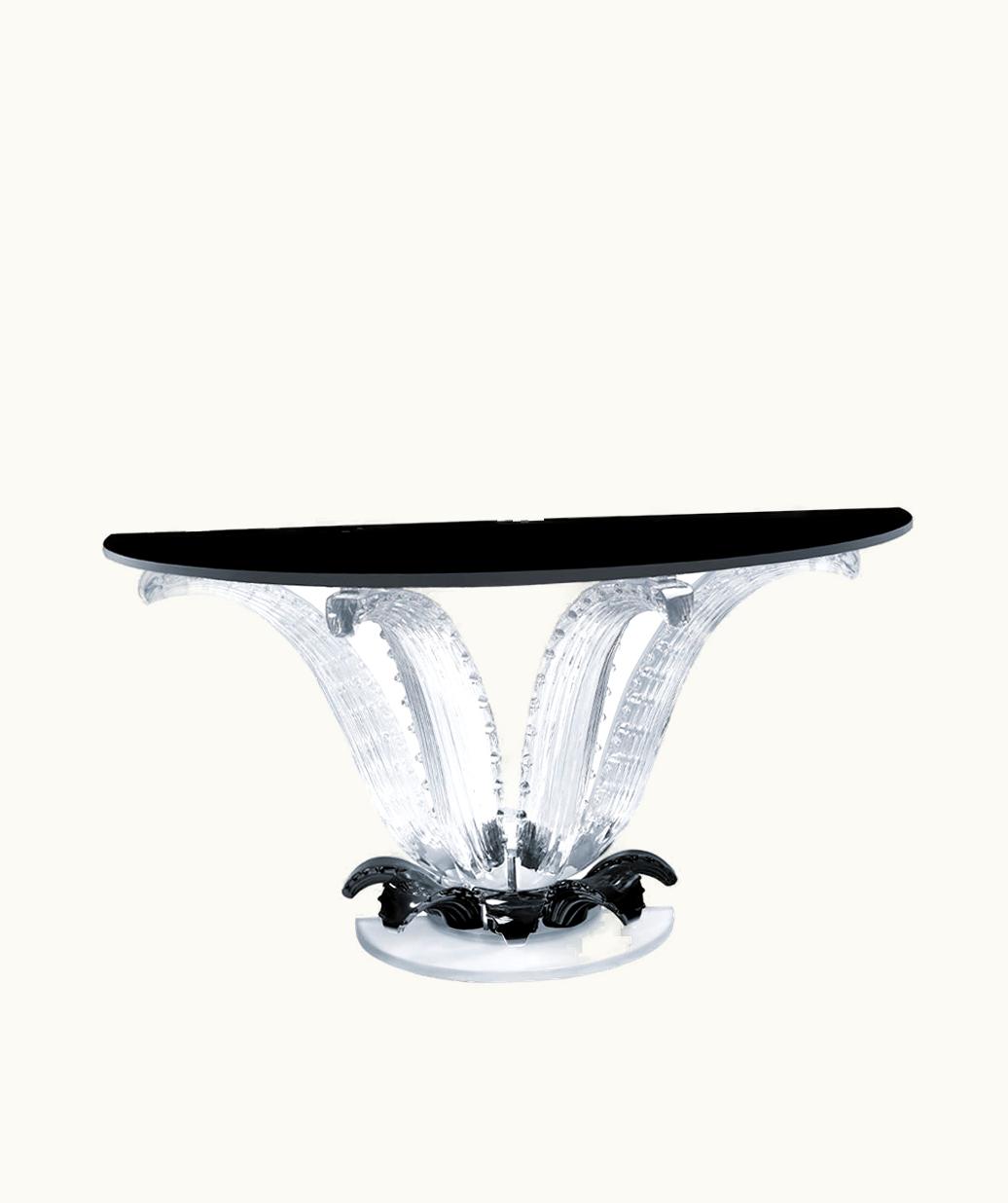 Lalique Lalique Cactus Console Table - Half-moon Console Talbe, Clear And Black Crystal