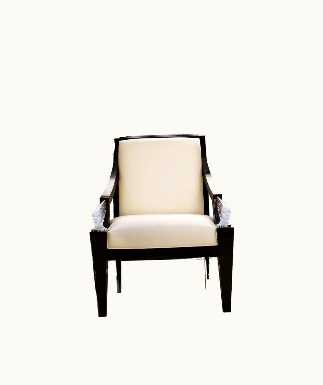 Lalique Lalique Victoire Armchair - Clear Crystal, Black Lacquered And Ivory Silk