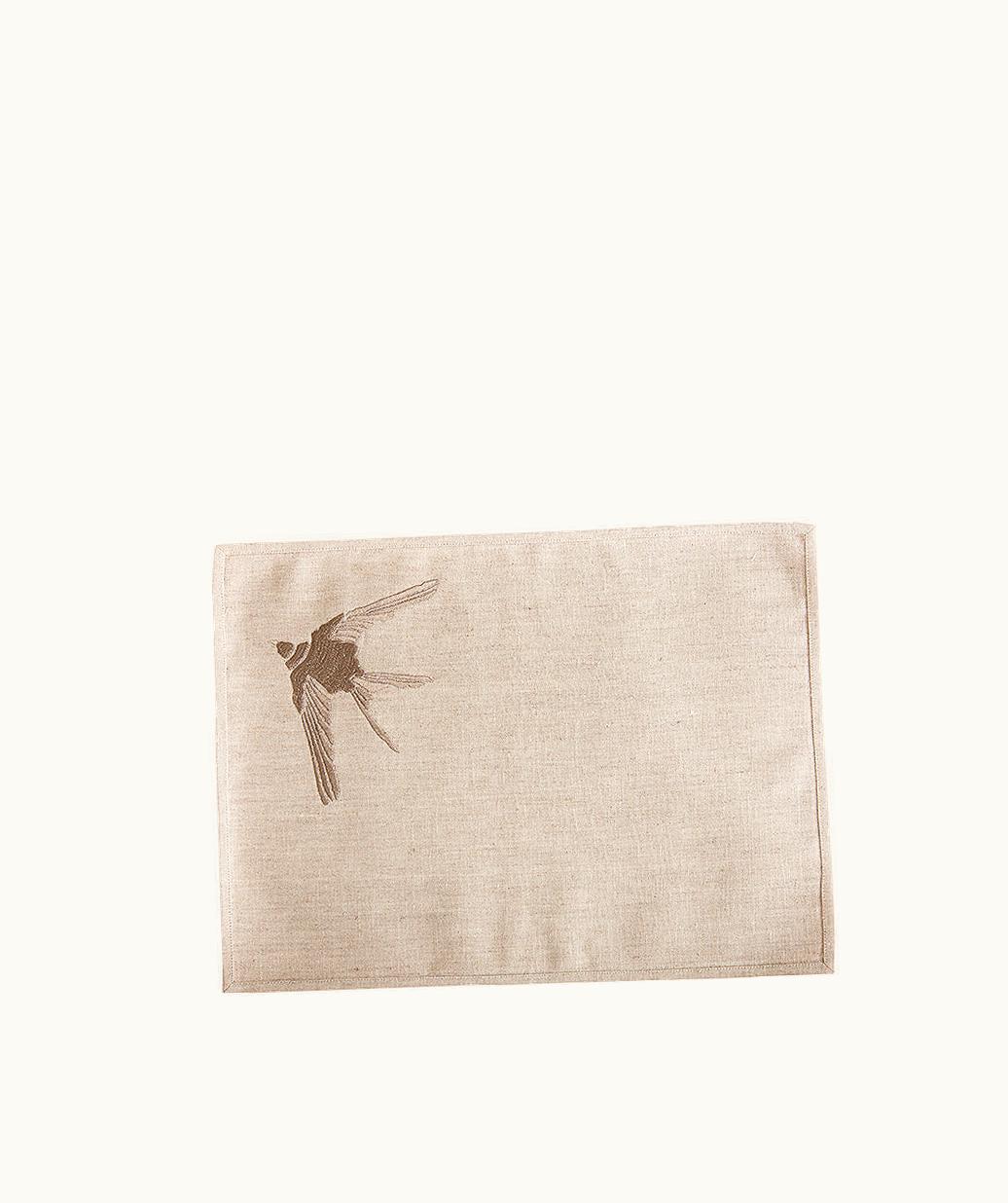 Lalique Lalique Hirondelle Embroidered Placemat - Metallic Linen, Pewter Embroidery, Rectangular