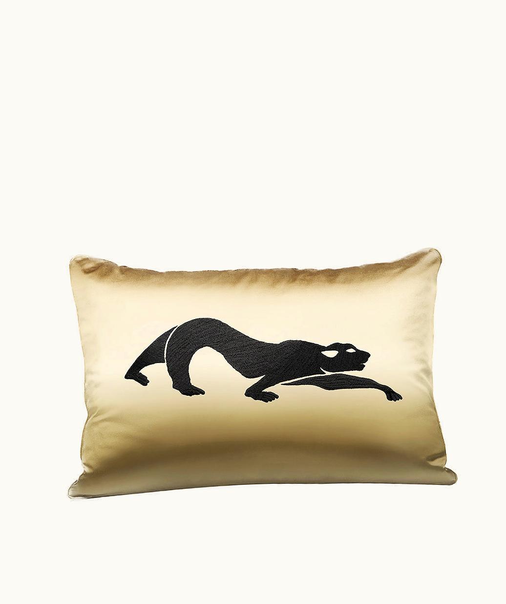 Lalique Lalique Panthère Embroidered Medium Cushion - Ivory Silk, Black Embroidery, Rectangular