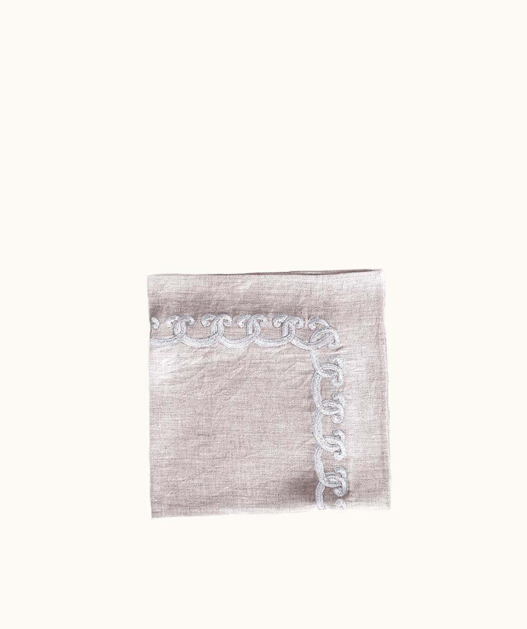 Lalique Lalique Scallop Embroidered Napkin - Metallic Linen, Silver Embroidery, Square