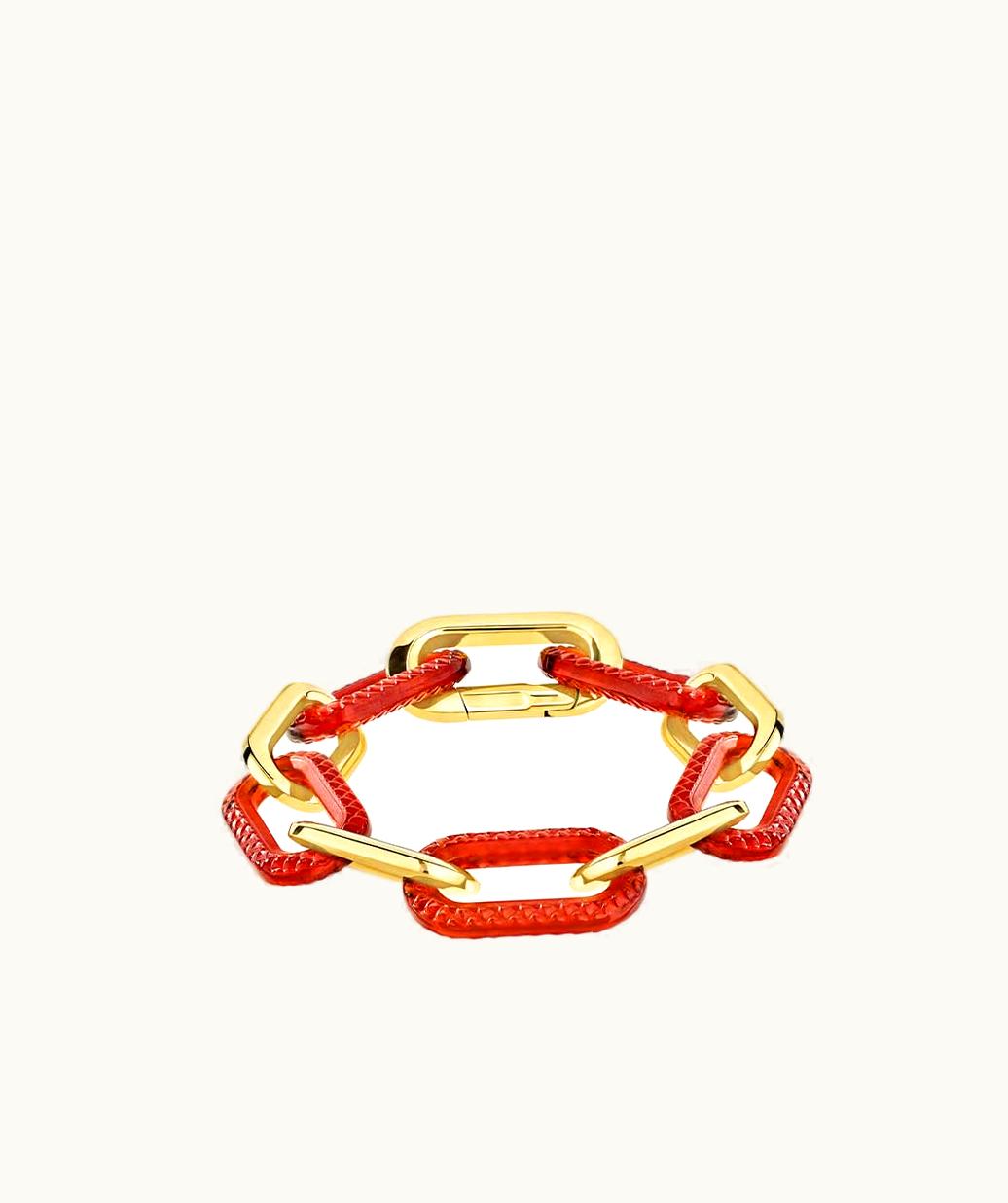 Lalique Lalique Empreinte Animale Bracelet 5 Crystals - Red Crystal, 18k Yellow Gold Plated Brass
