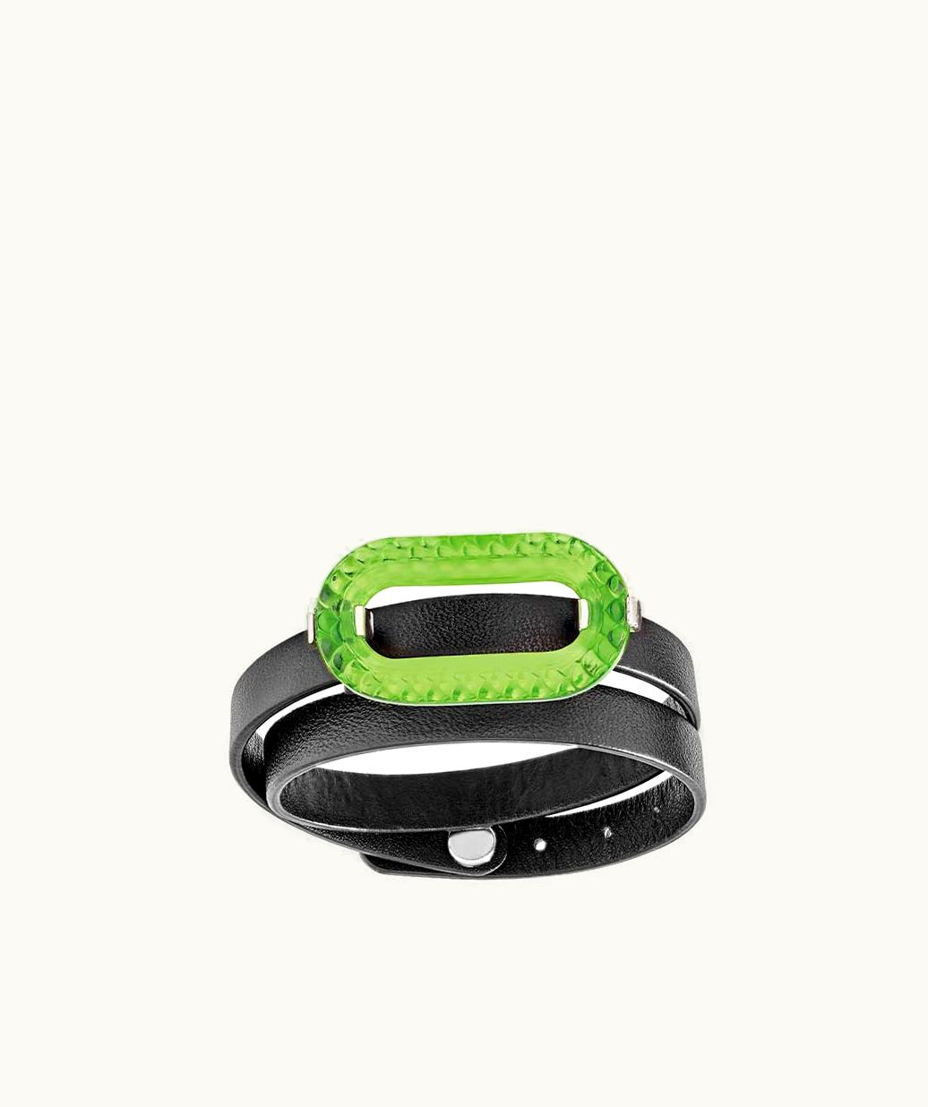 Lalique Lalique Empreinte Animale Leather Bracelet - Green Crystal, Silver