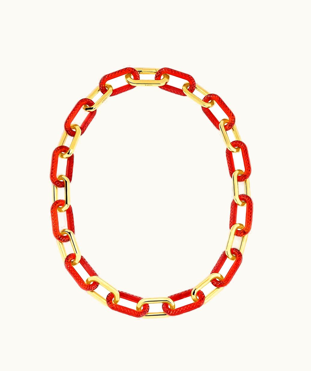 Lalique Lalique Empreinte Animale Necklace 12 Crystals - Red Crystal, 18k Yellow Gold Plated Brass