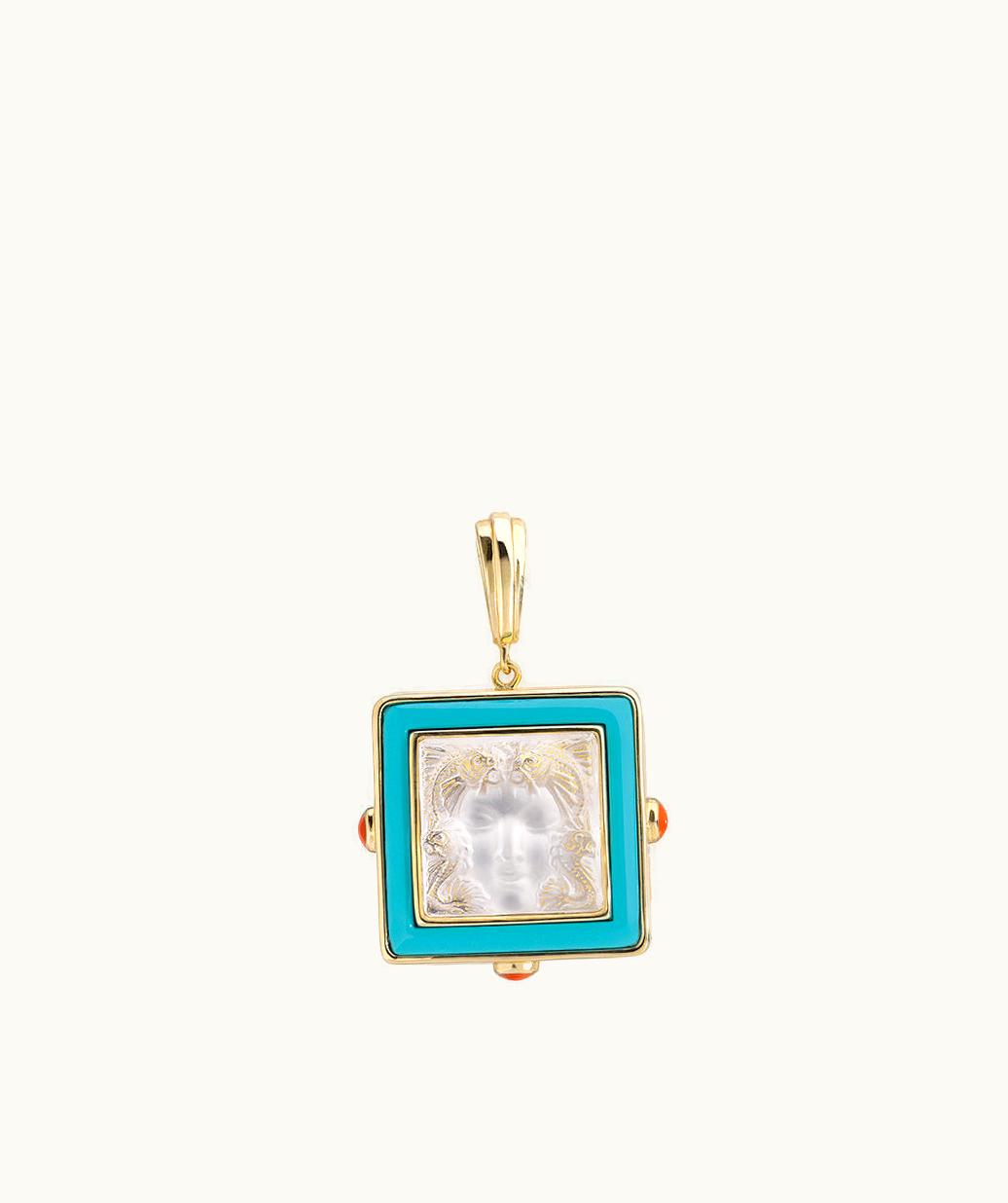 Lalique Lalique Aréthuse Pendant - Clear Crystal, Blue Lacquer, Vermeil