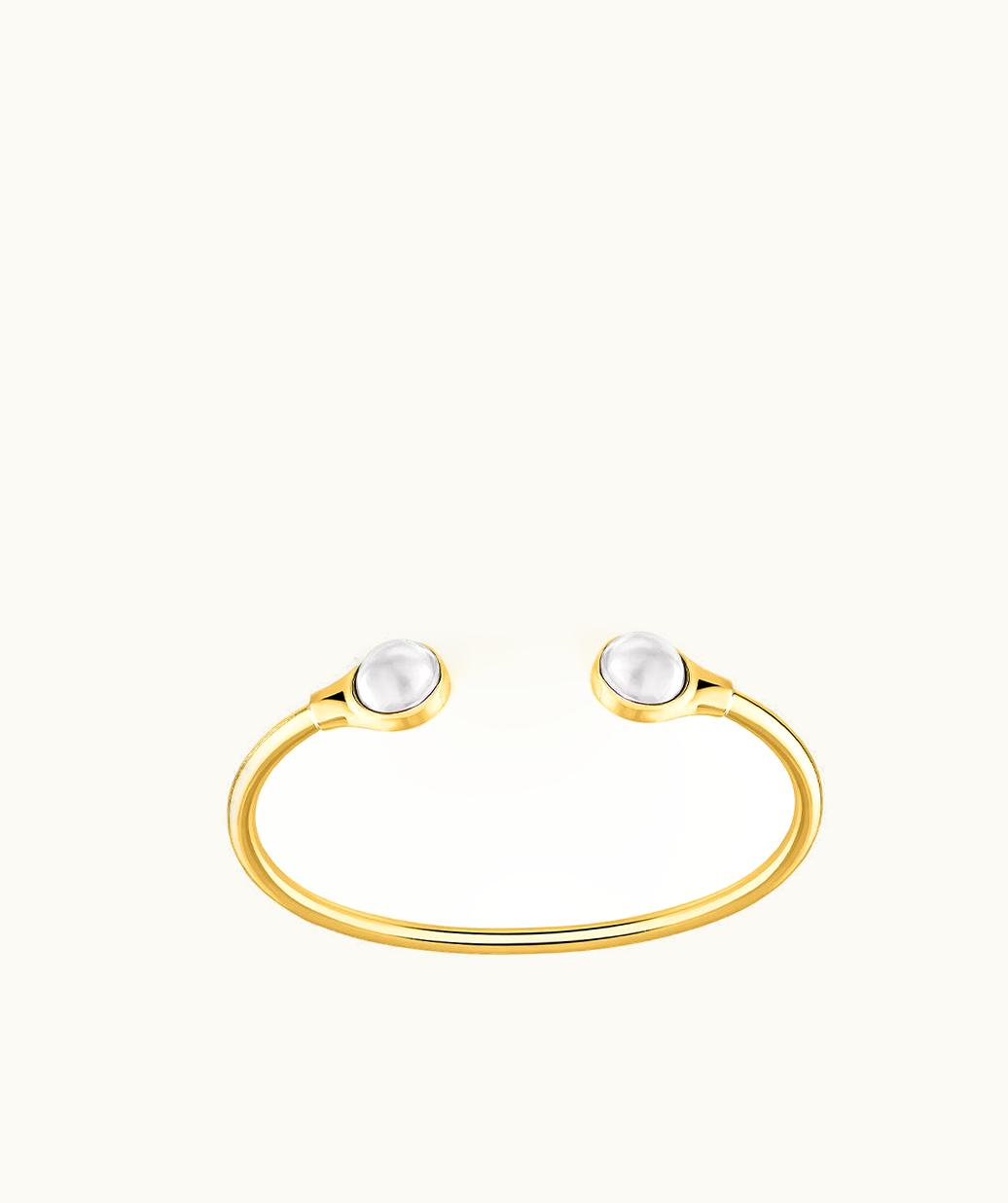 Lalique Lalique Cabochon Flexible Bangle - White Pearly Clear Crystal, 18k Yellow gold-plated