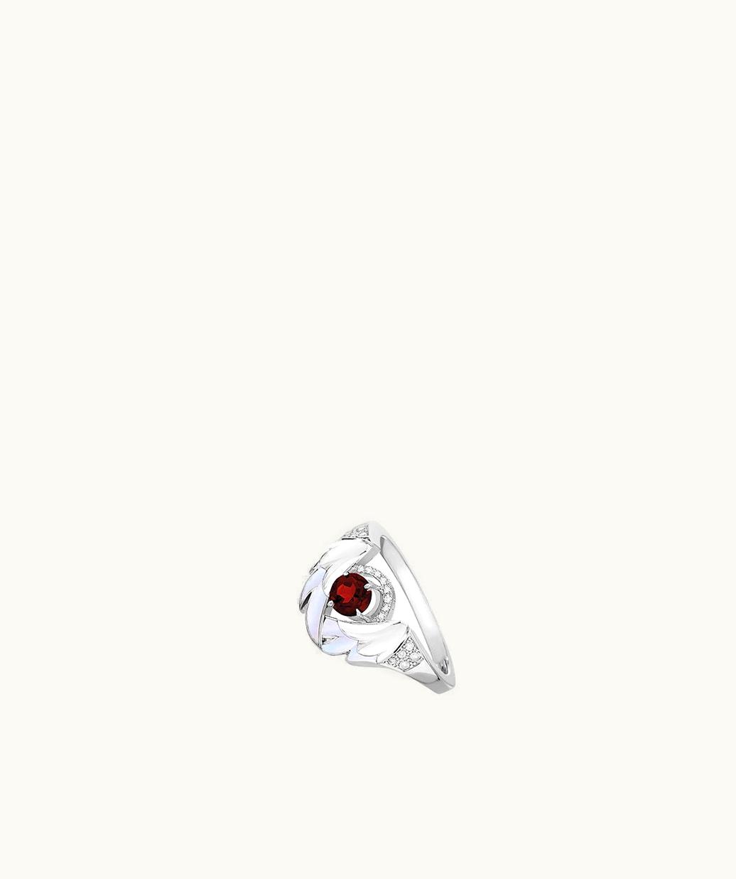 Lalique Lalique Cygnes Ring - White Gold, Garnet, Diamonds, MOTHER-OF-PEARL