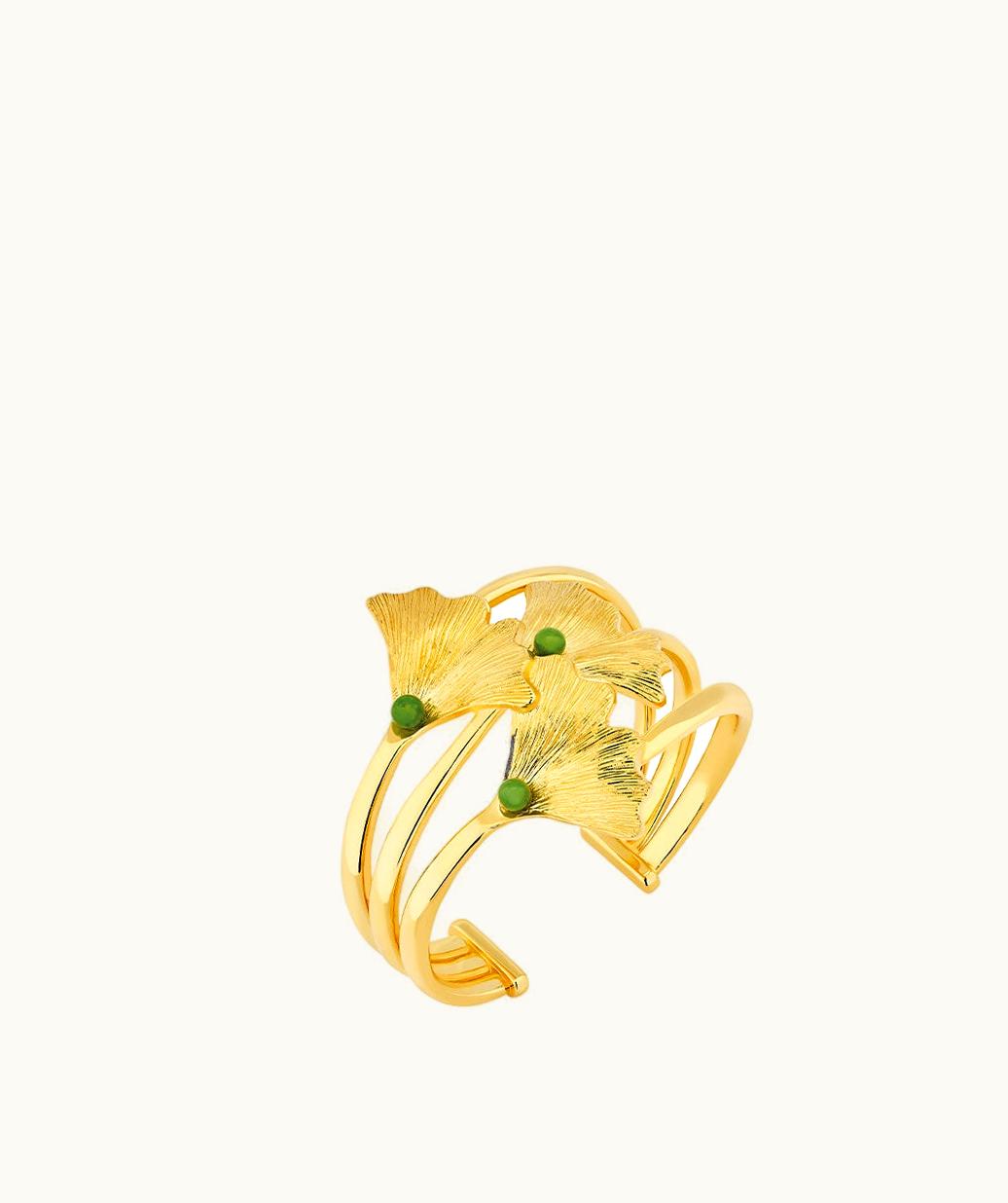 Lalique Lalique Ginkgo Bangle - Antinea Green Crystal, 18k Yellow gold-plated