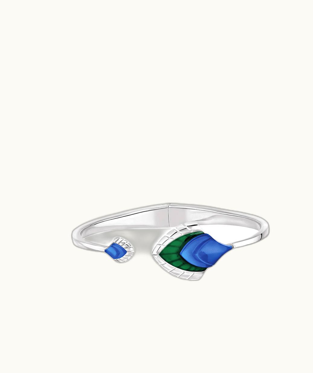 Lalique Lalique Paon Bracelet - Blue Crystal And Green Lacquer, Silver