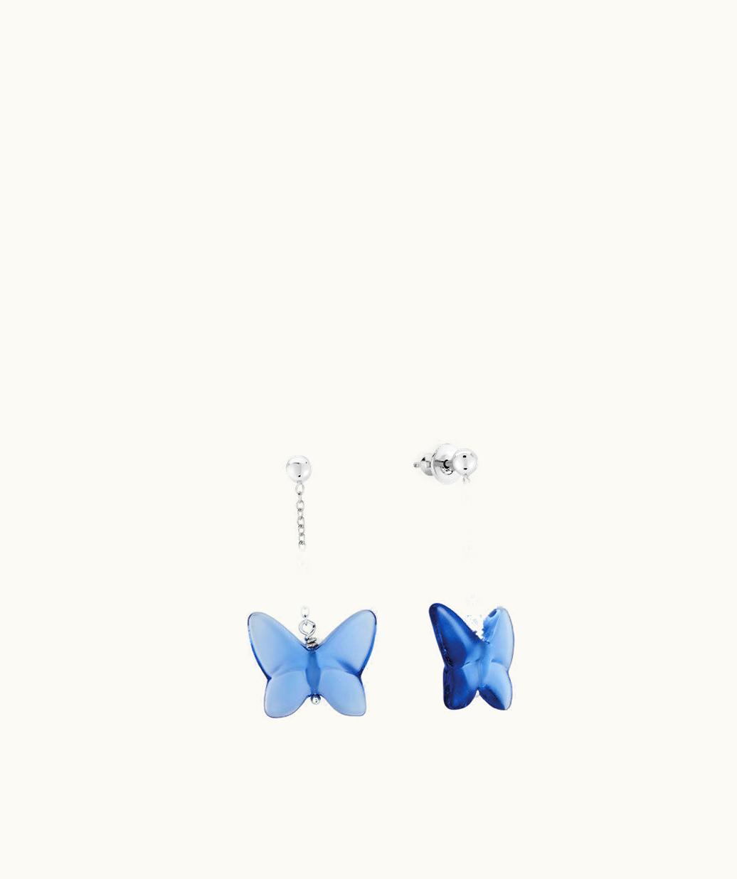 Lalique Lalique Papillon Earrings - Blue Crystal, Silver