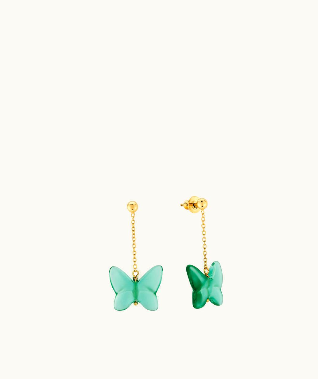 Lalique Lalique Papillon Earrings - Green Crystal, 18k Yellow gold-plated