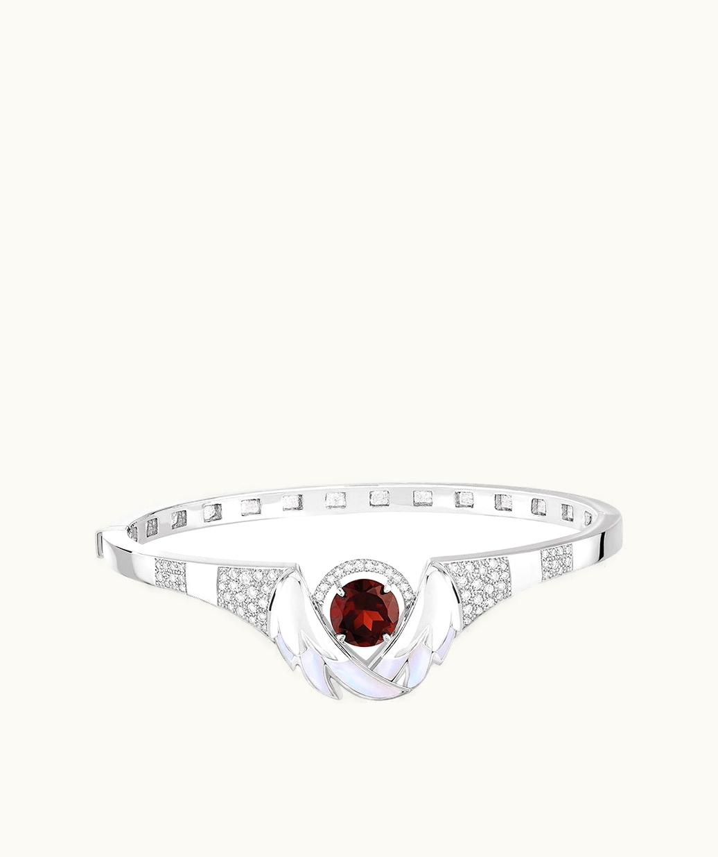 Lalique Lalique Cygnes Bracelet - White Gold, Garnet, Diamonds, MOTHER-OF-PEARL