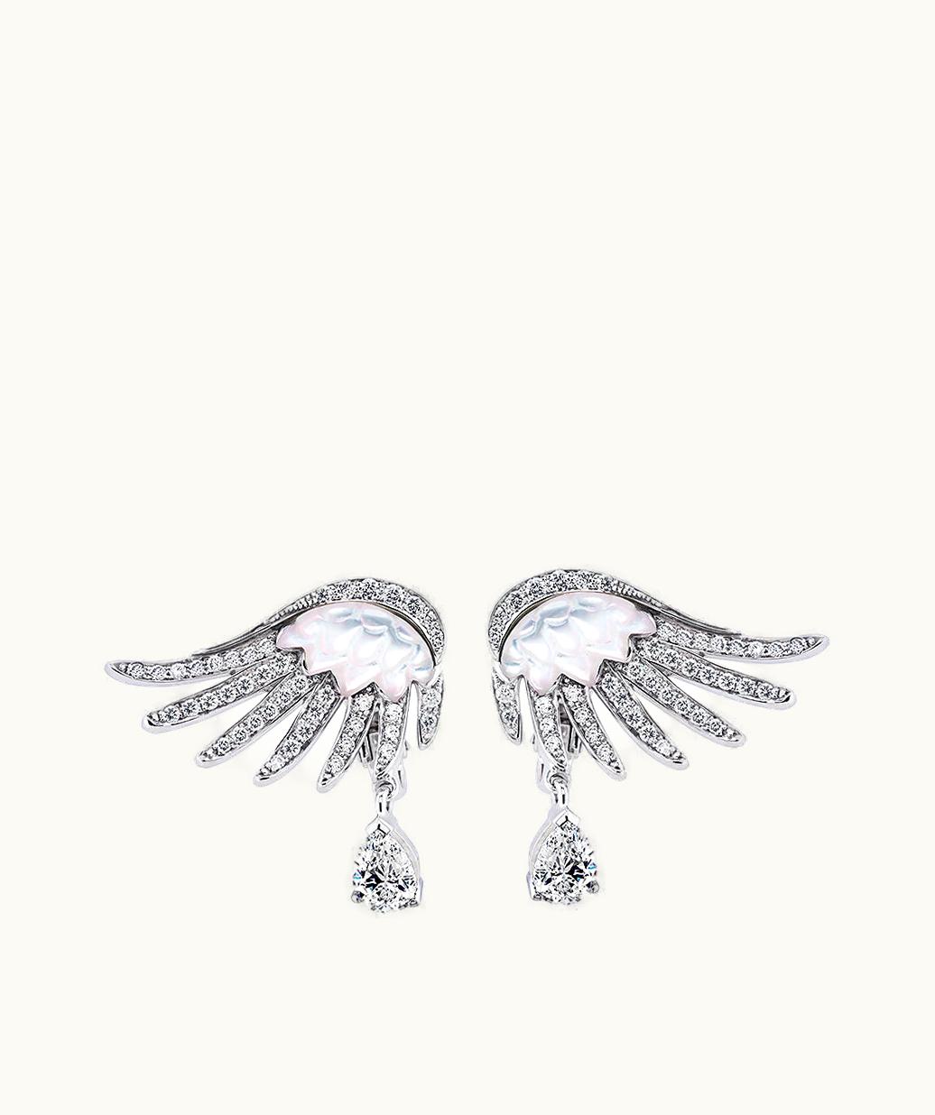 Lalique Lalique Vesta Earrings, Large - White Gold, Diamonds, MOTHER-OF-PEARL