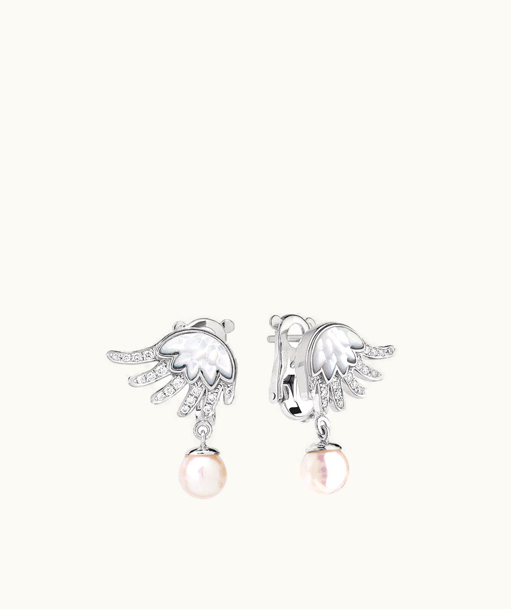 Lalique Lalique Vesta Earrings, Small - White Gold, Cultured Pearls, Diamonds, MOTHER-OF-PEARL