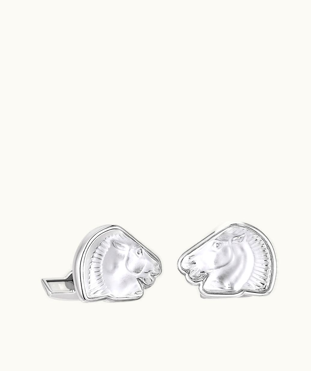 Lalique Lalique Cheval Mascottes Cufflinks - Clear Crystal, Palladium Finishing