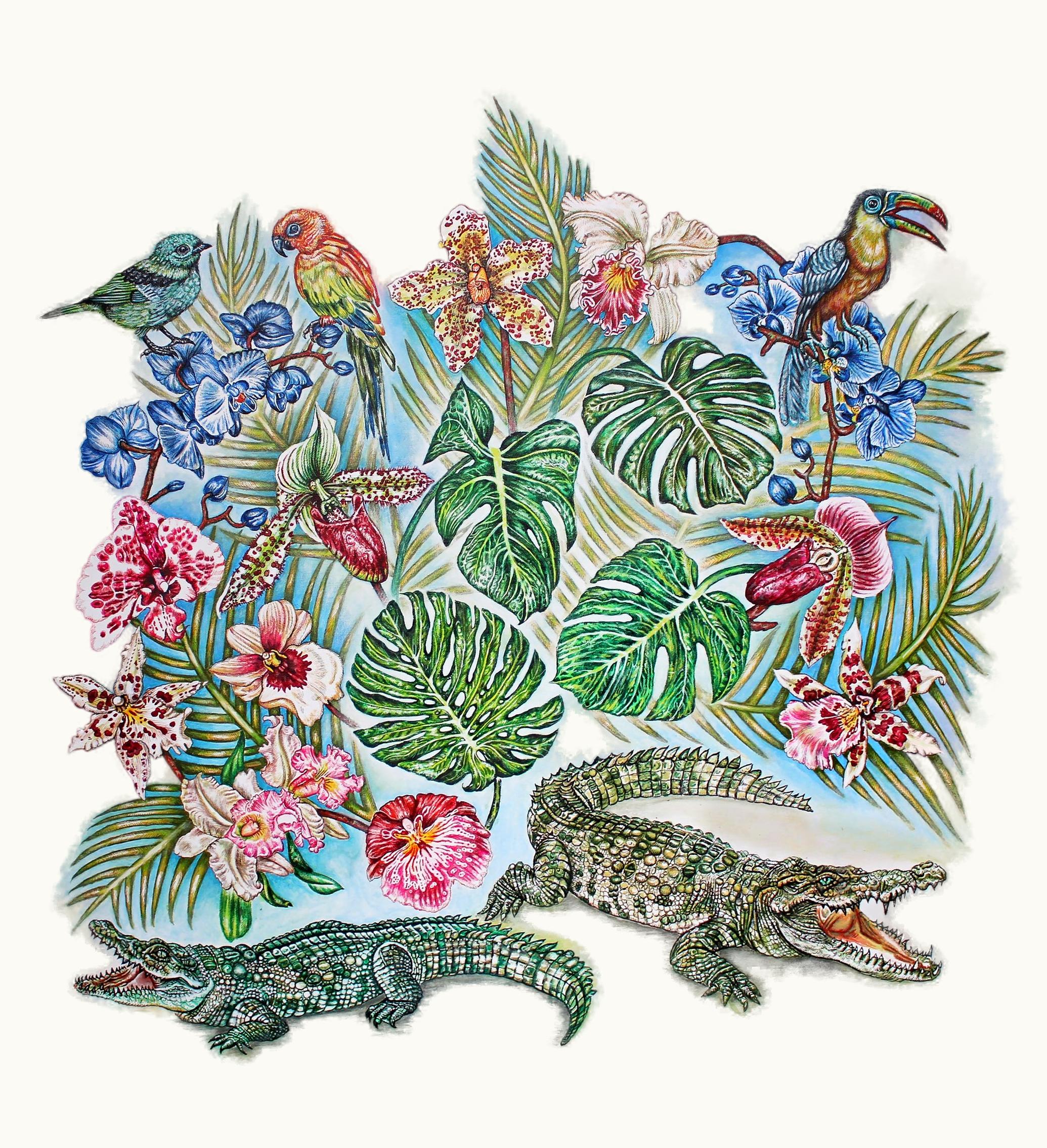 Lalique Foulard Lalique By Ginny Litscher, Blue Jungle Design - Blue Jungle Design, 100% Silk