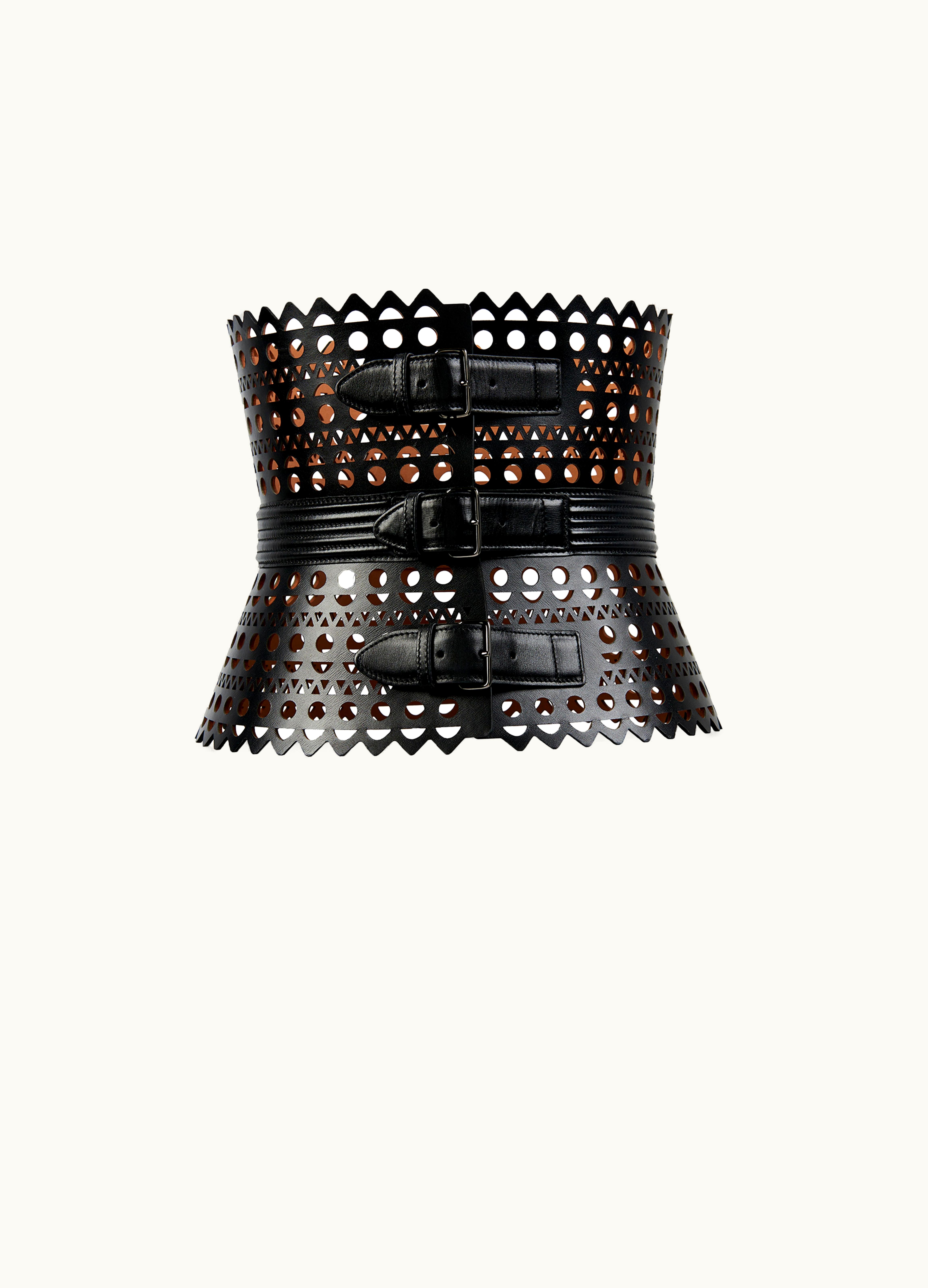 Alaia Alaia Black Corset Belt In Vienne Wave Lux Calfskin