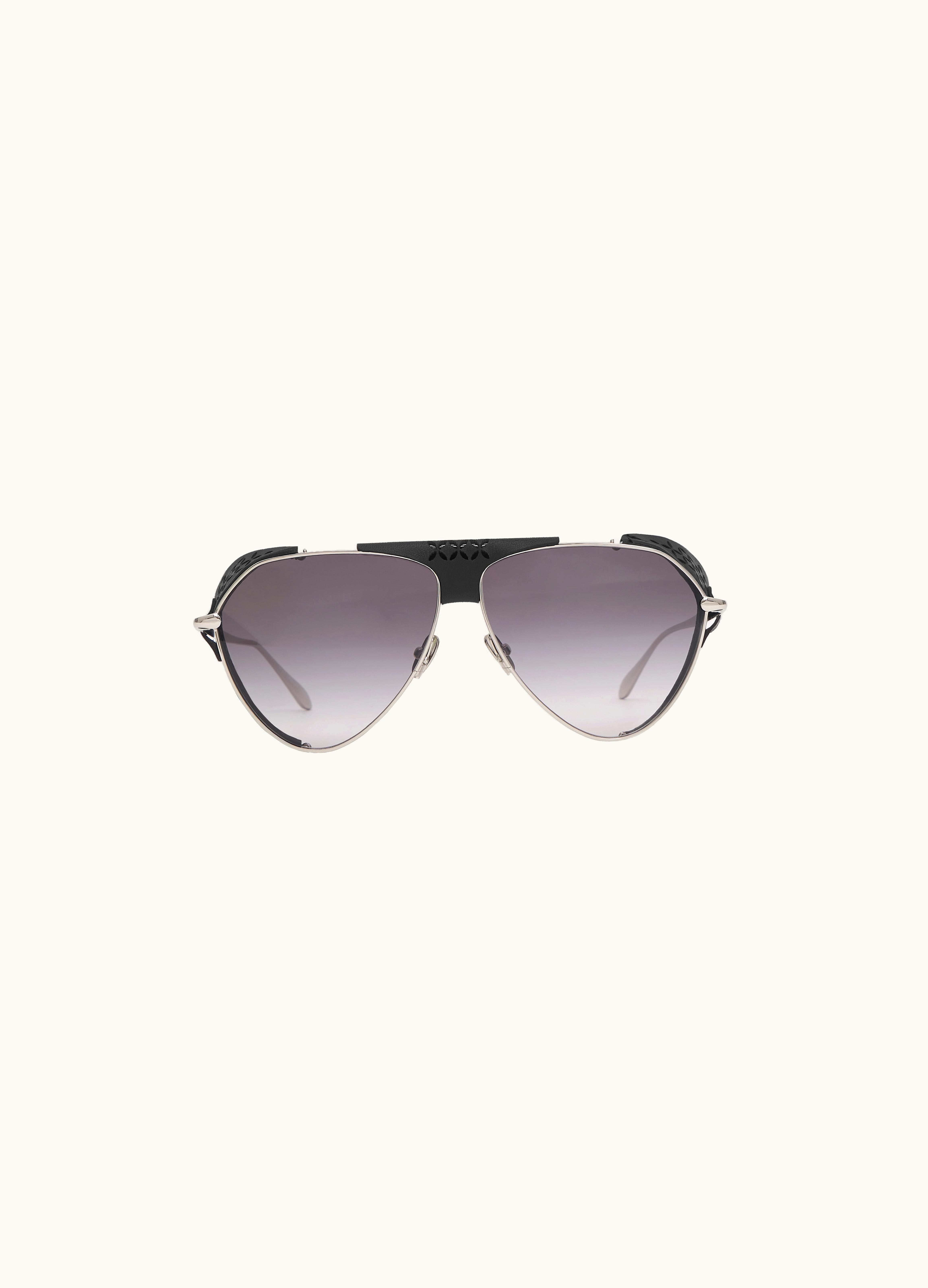 Alaia Alaia Gray Aviator Sunglasses In Metal And Leather
