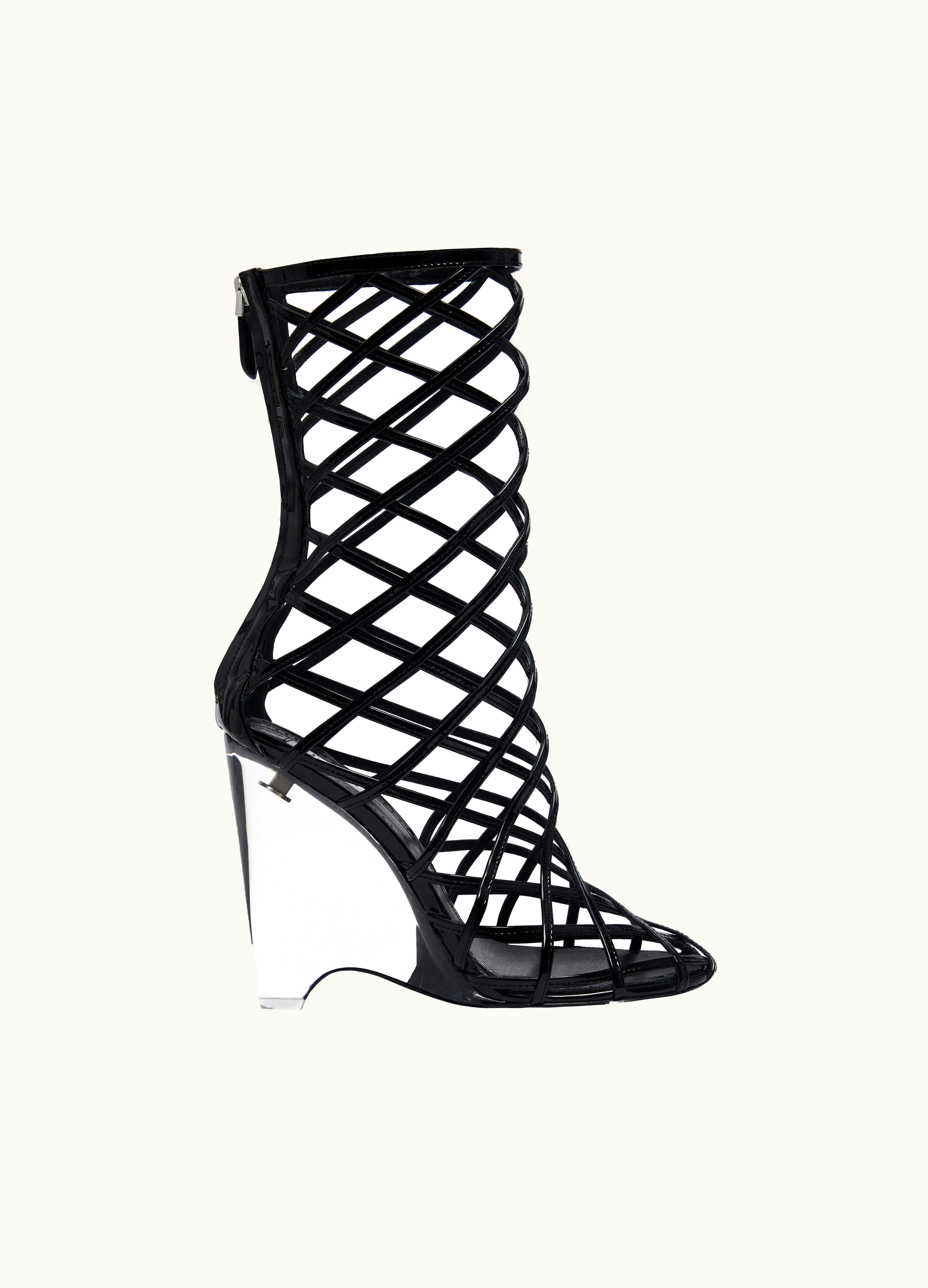 Alaia Alaia Women's Black La Cage Wedge Booties In Patent Lambskin
