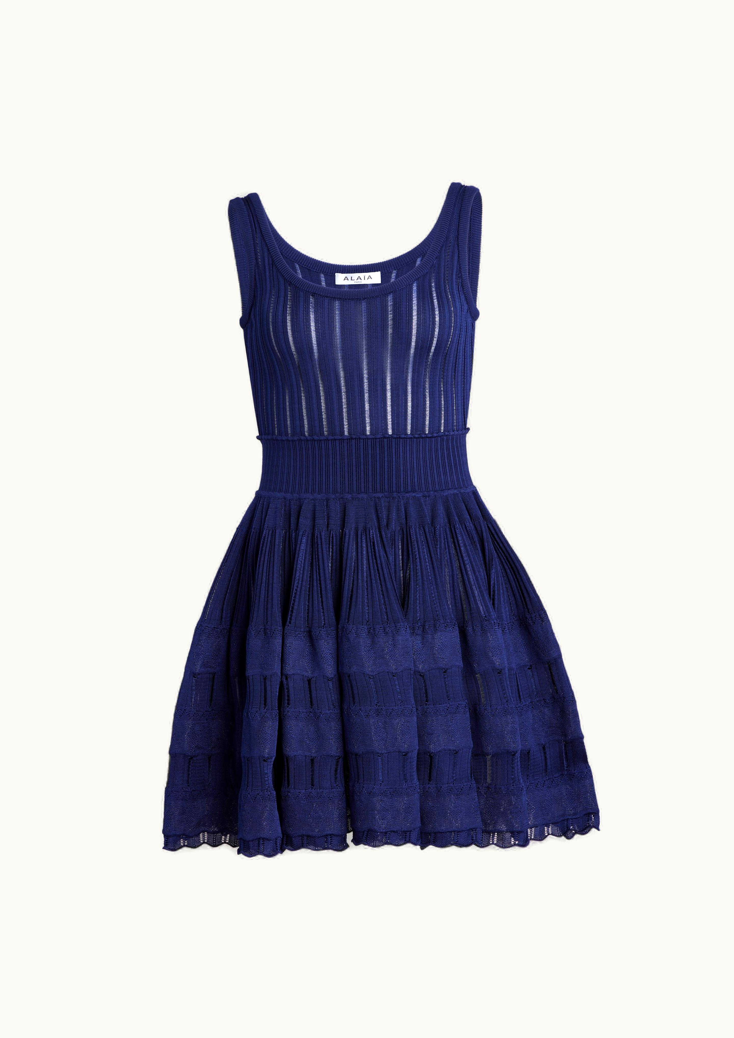 Alaia Alaïa Blue Shiny Crinoline Sleeveless Skater Dress