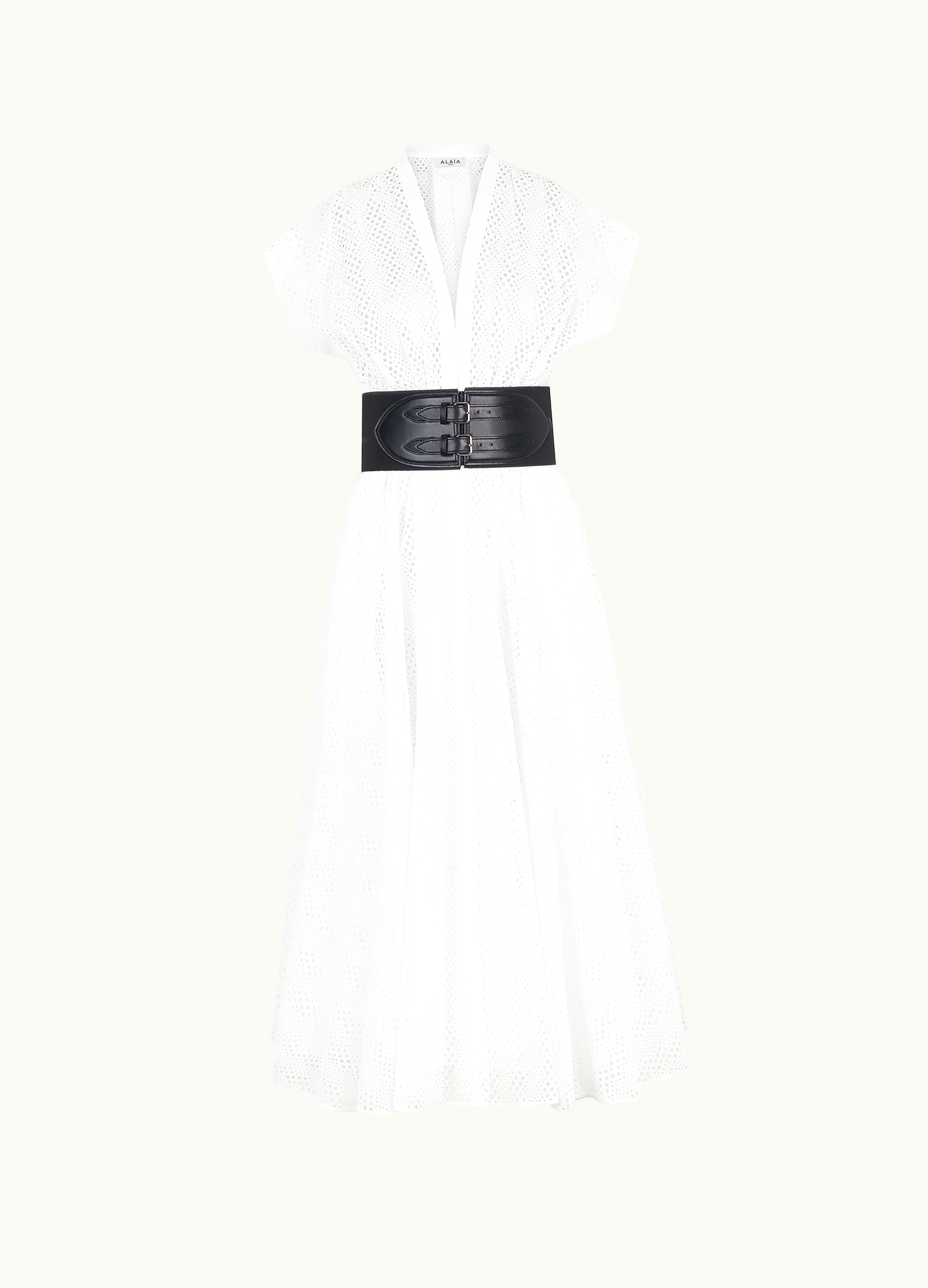 Alaia Alaia Women's White Broderie Anglaise Belted Dress