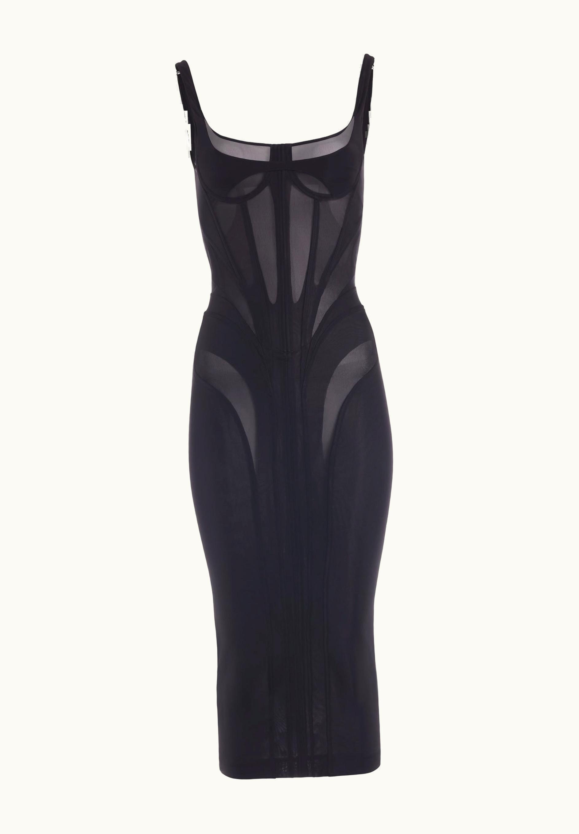 Mugler Mugler Black Corseted Lingerie Midi Dress