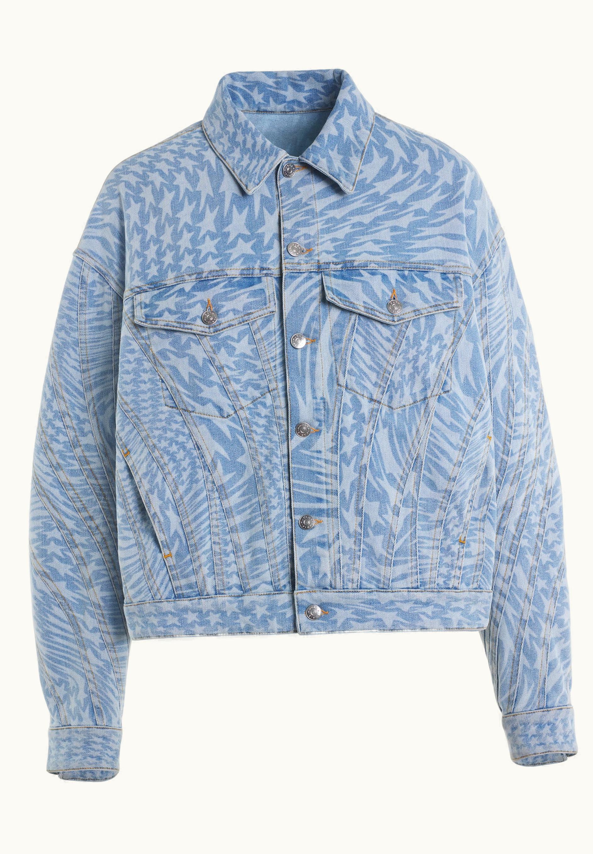 Mugler Mugler Blue Star Printed Oversized Denim Jacket