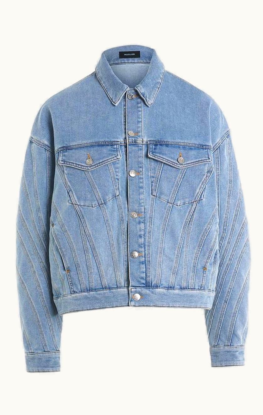 Mugler Mugler Blue Oversize Spiral Denim Jacket